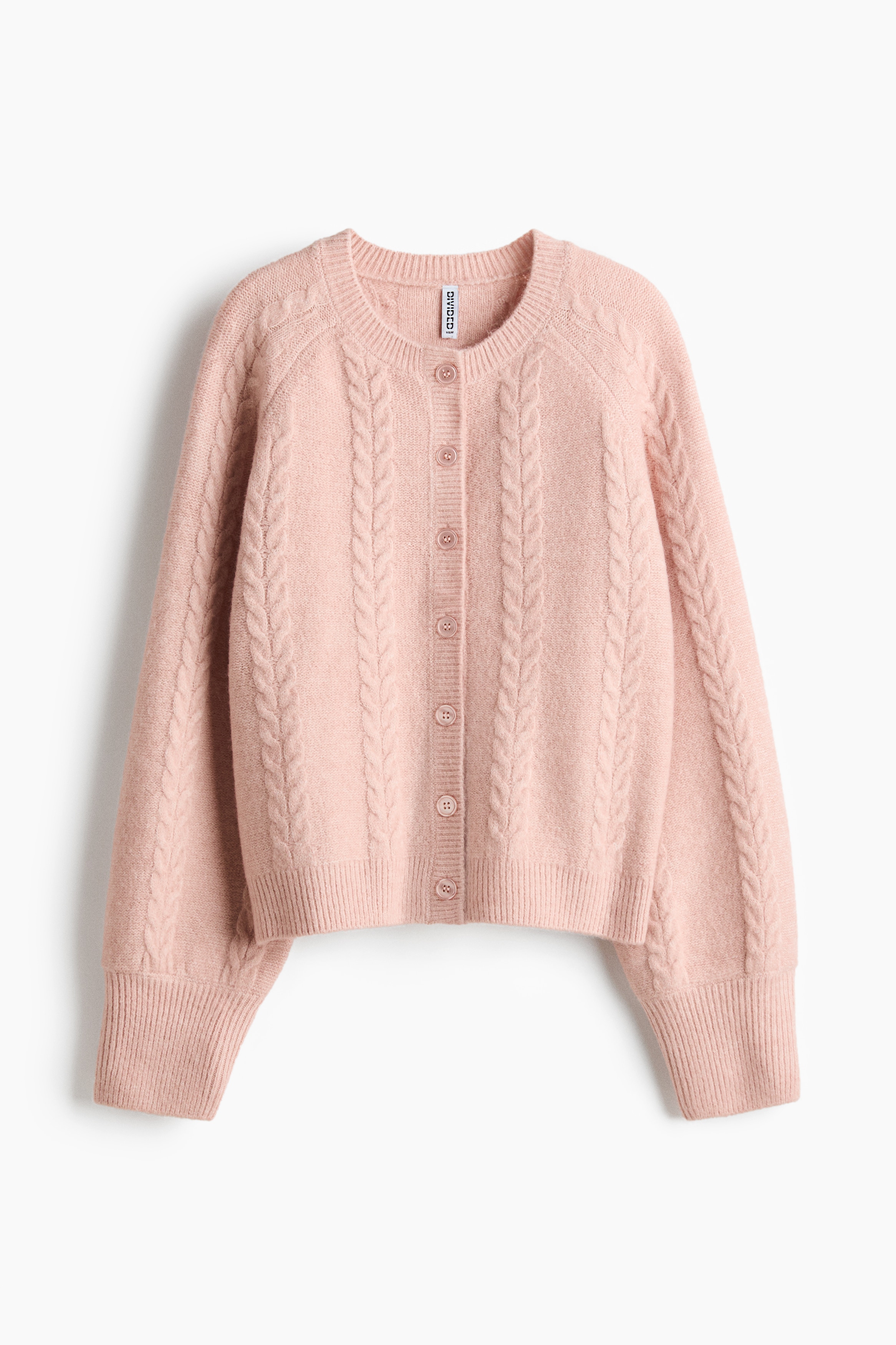 Cable-Knit Cardigan - Light coral pink
