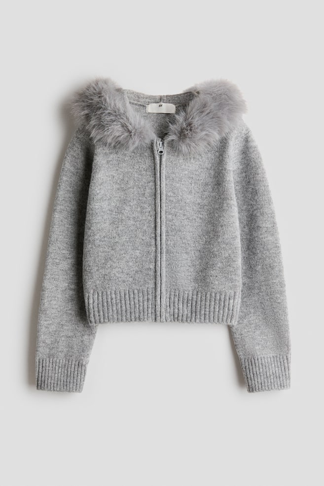 Hooded Cardigan - Light gray melange/Cream/Powder pink - 1
