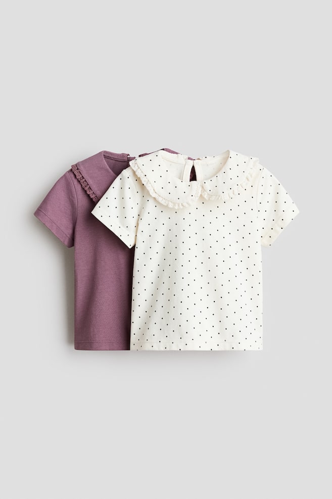 2-pack collared cotton tops - Plum/Spotted - 1