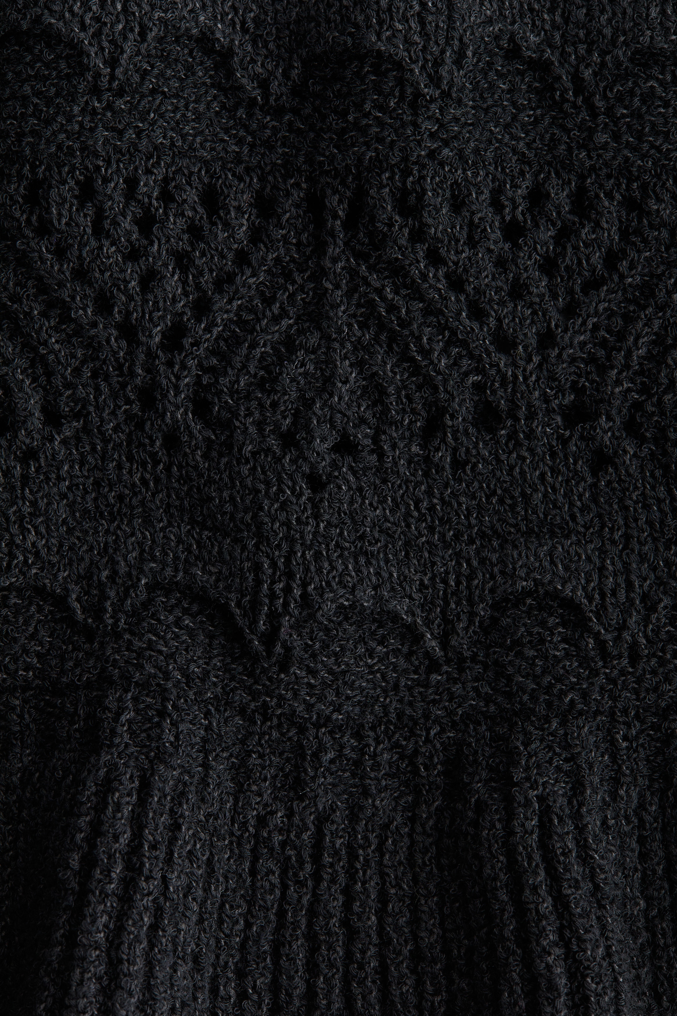 フリルトリム ポインテルニットセーター - ブラック