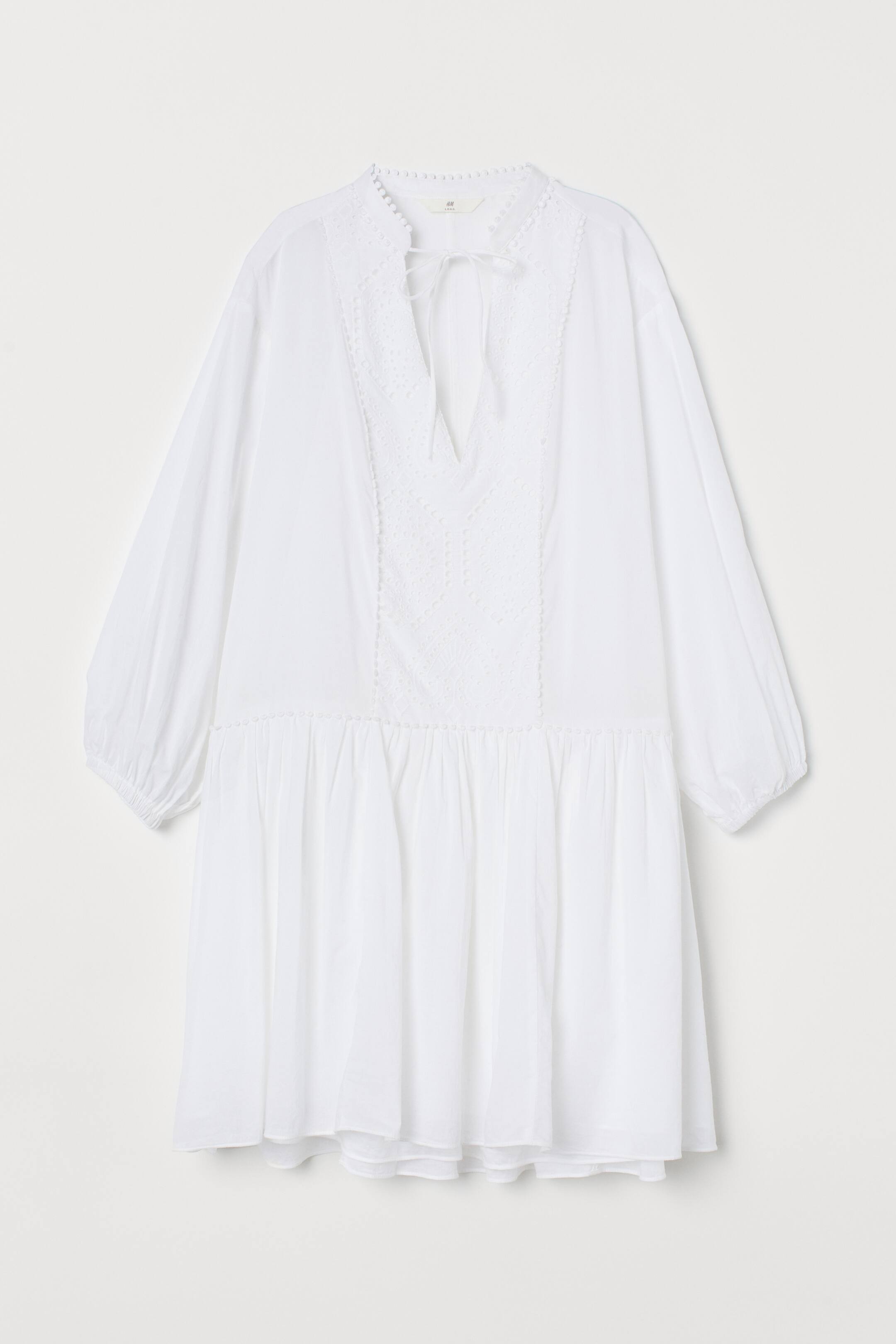 Cotton tunic - V-neck - 3/4 sleeve - White - Ladies | H&M GB