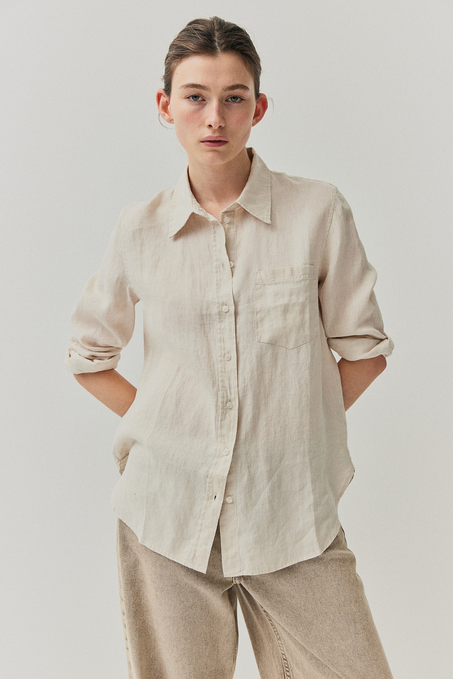 Linen shirt - Light beige/White/Black/Pale blue/White/Blue striped/Blue/White striped - 5