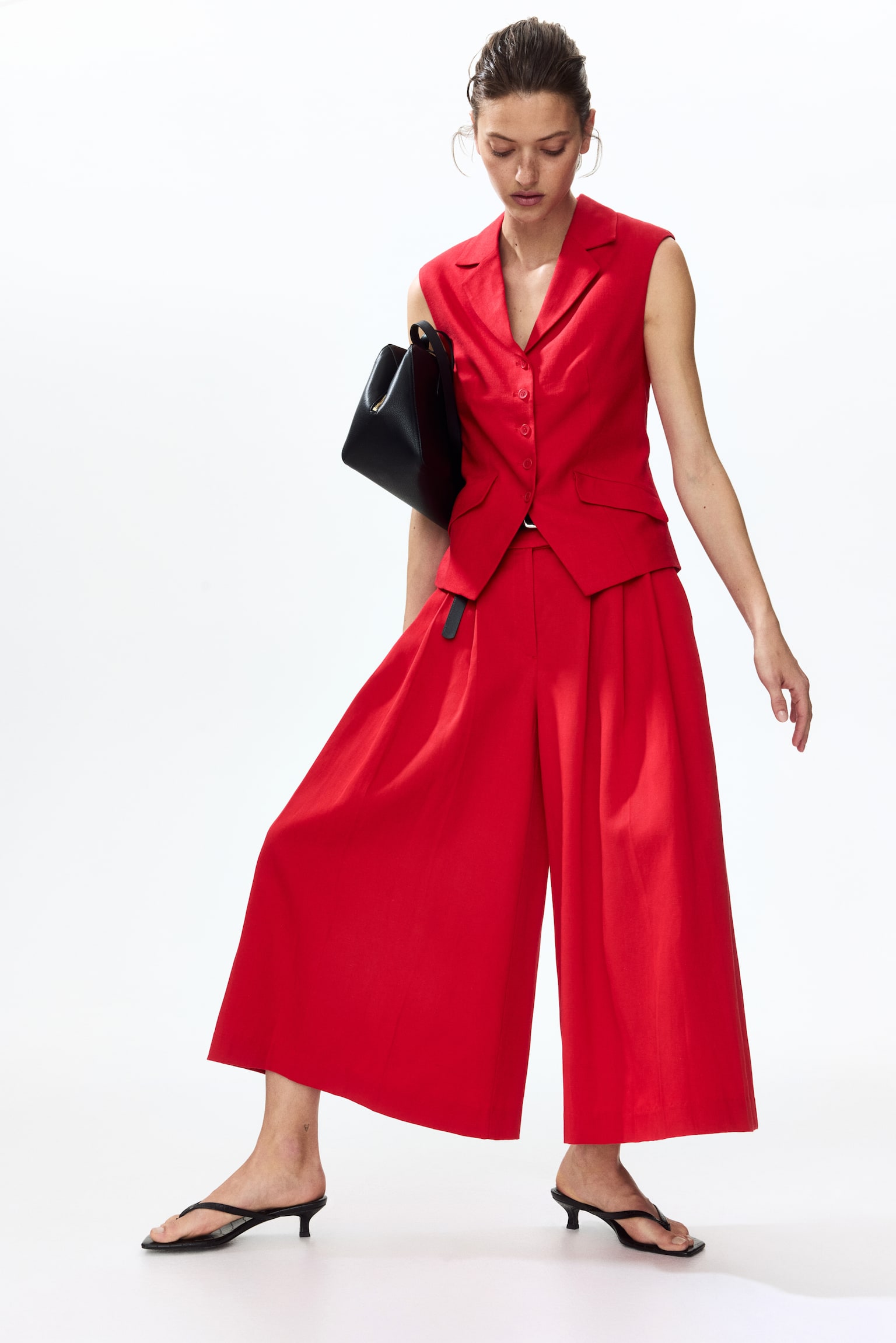 Linen-blend waistcoat - Red/Light beige - 3