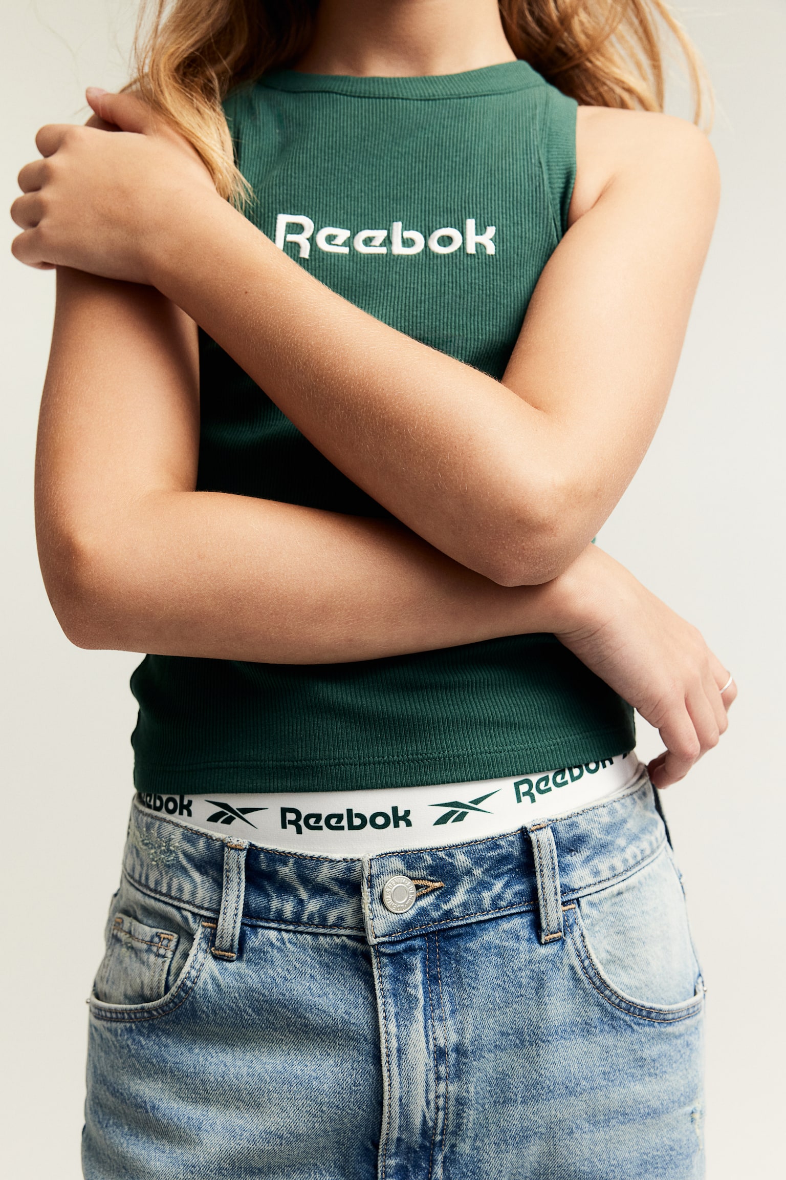 Embroidered-motif ribbed vest top - Green/Reebok - 4