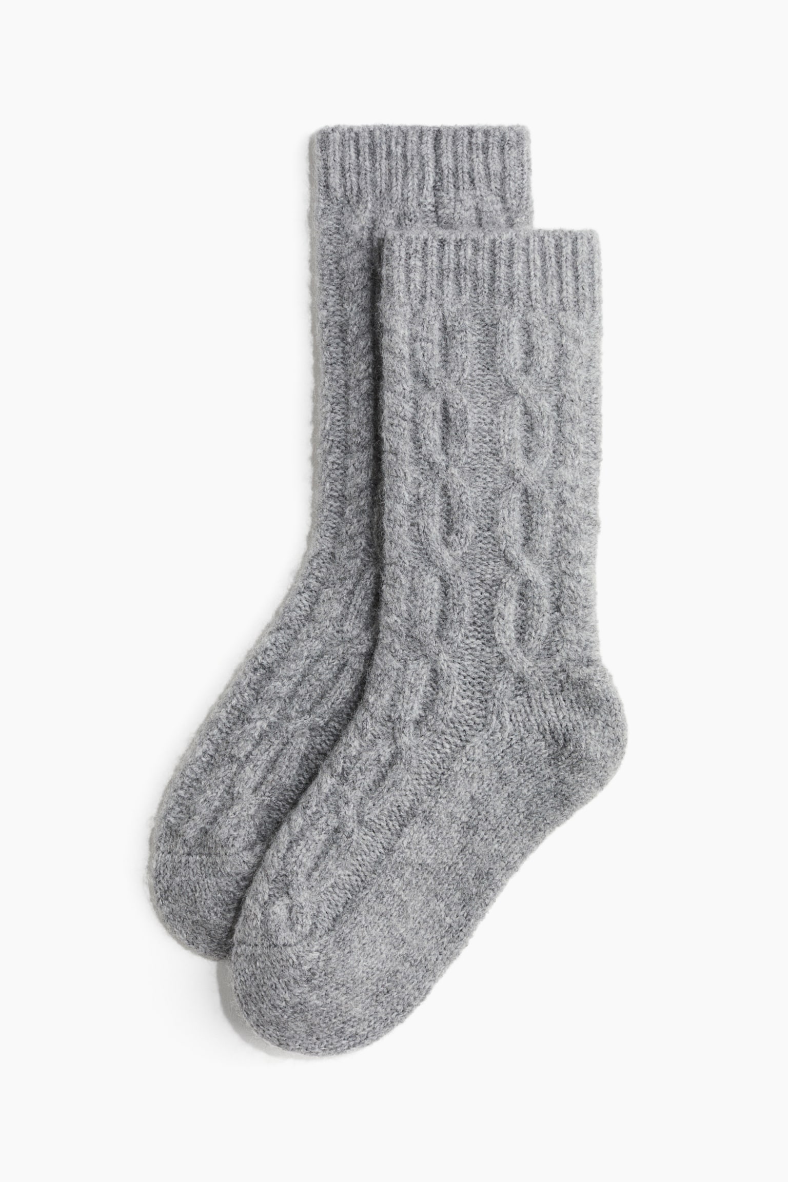 Cable-knit socks - Light grey marl/Cream - 1