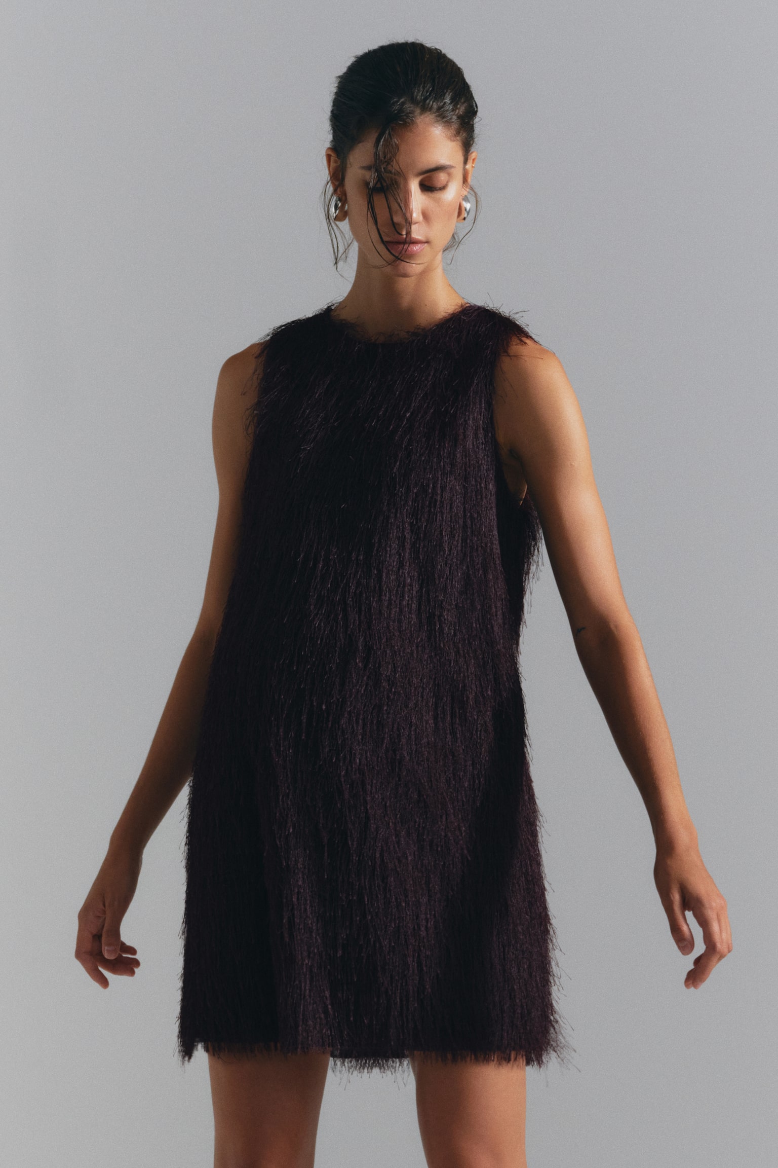 Женское платье H&M Mama Fringed, цвет: Тёмный фиолетовый — фото 3
