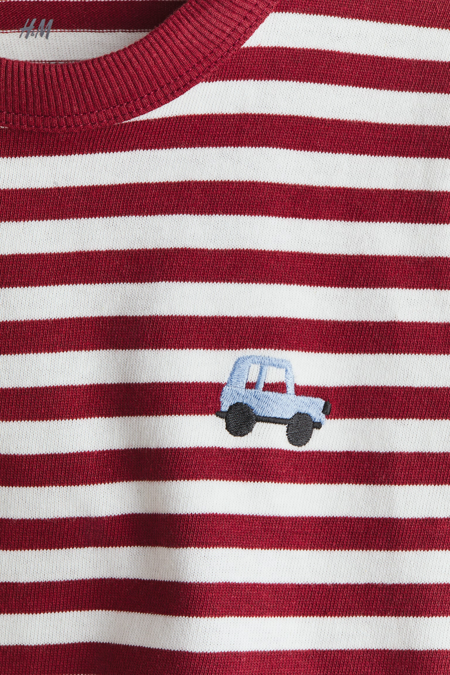 טישירט עם רקמה - אדום כהה/פסים - 2