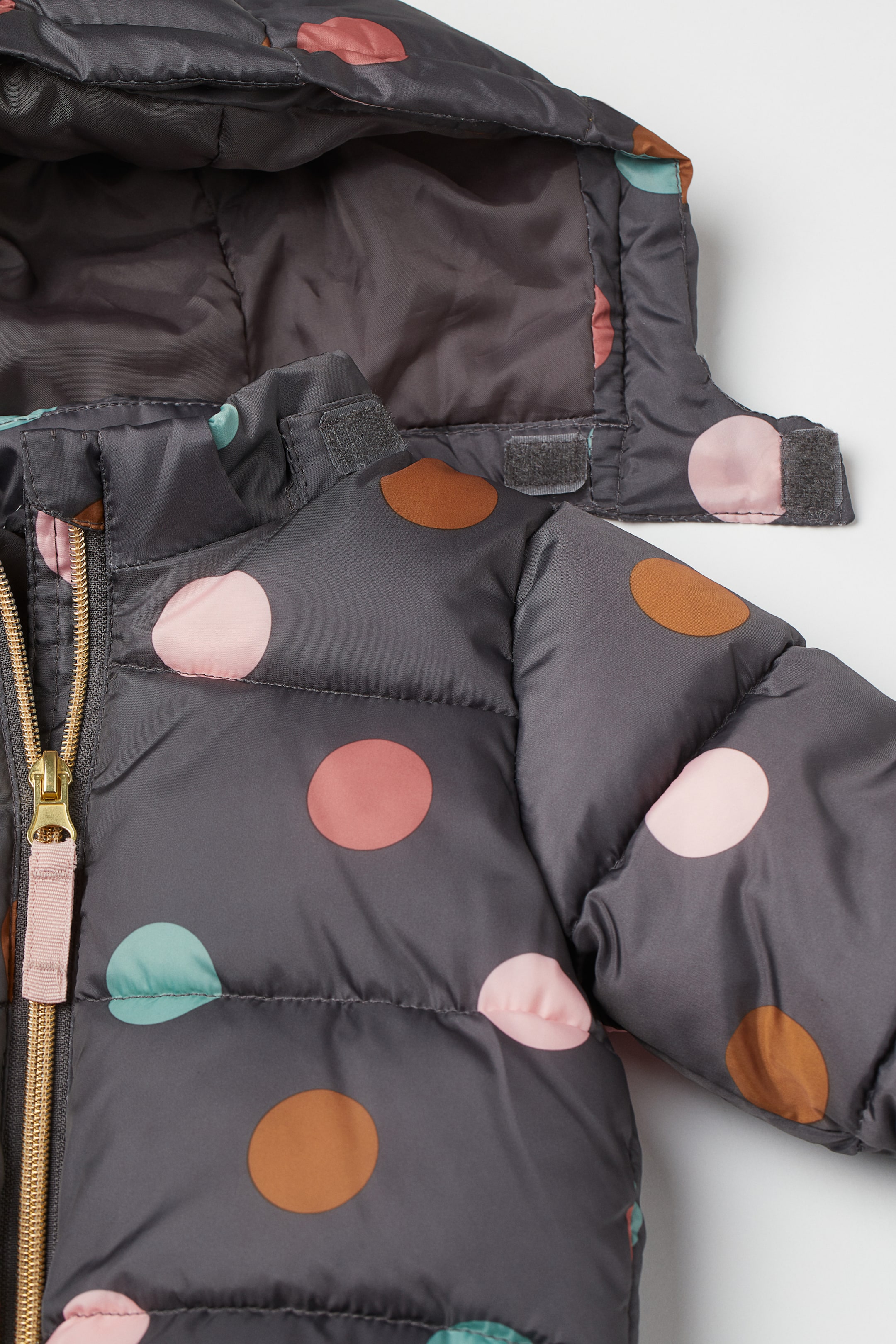 View larger image: Hooded puffer jacket - Dark grey/Spotted - Kids | H&M IE 2