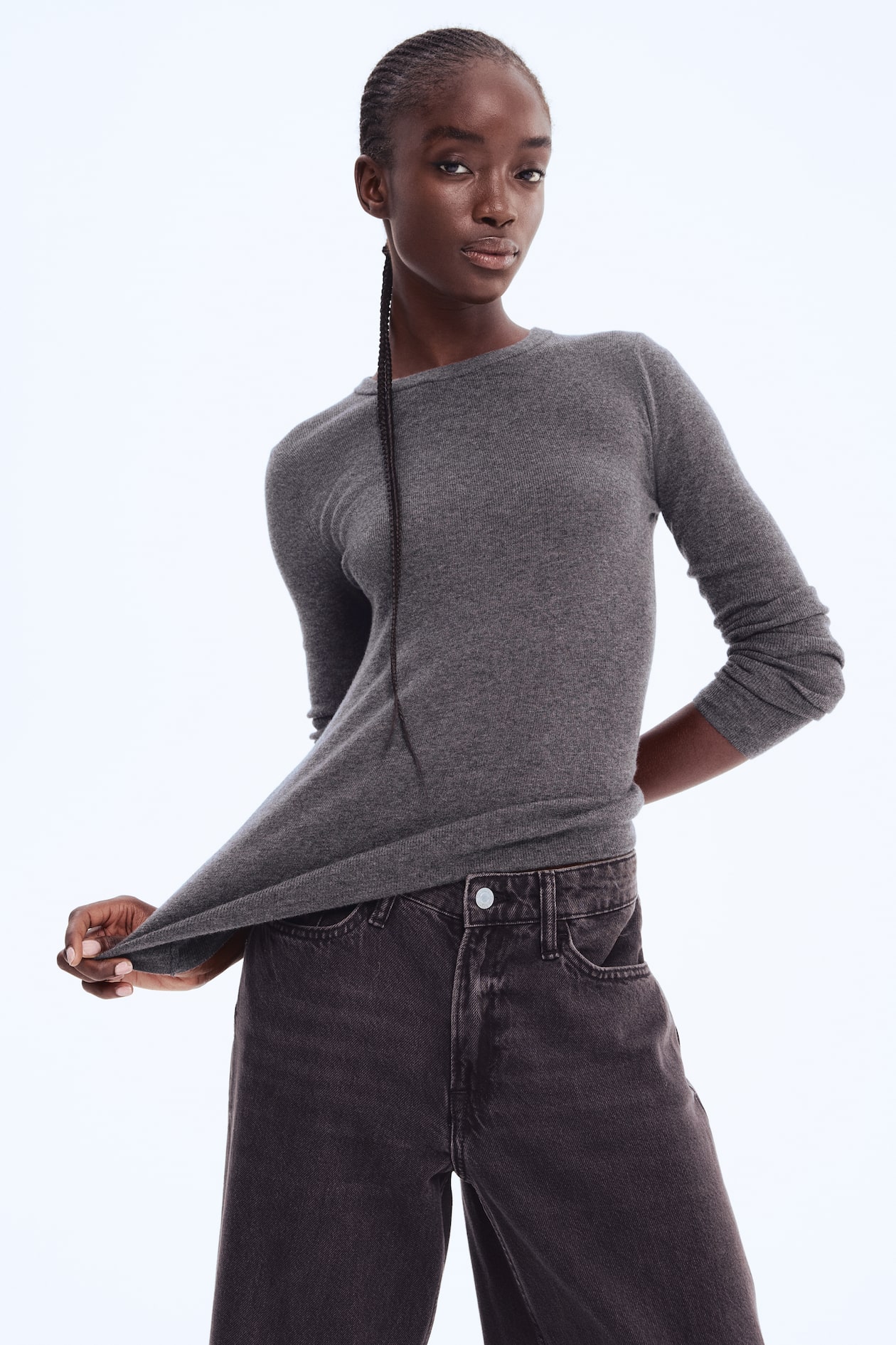 Women's Dark gray melange Fine-Knit Cashmere-Blend Top | H&M CA