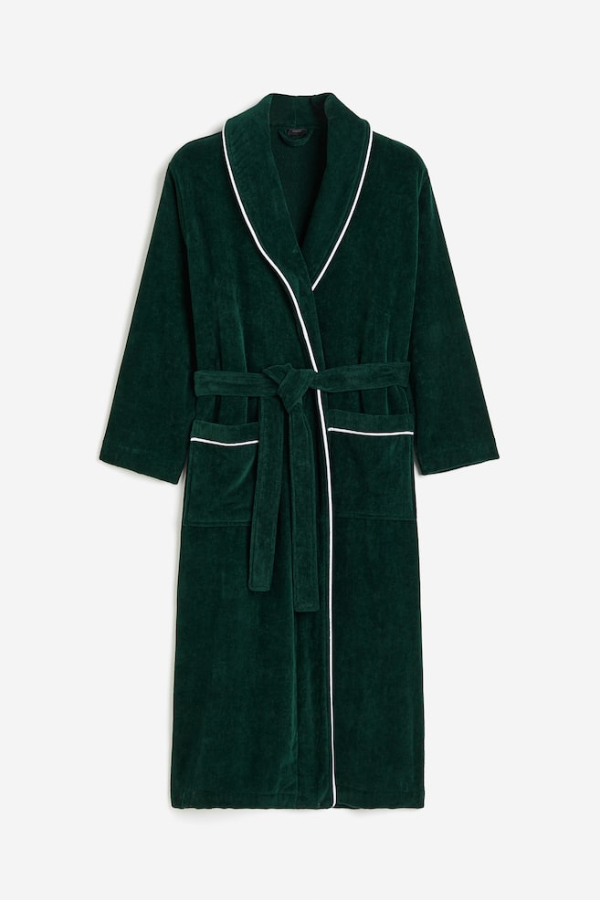 Velour dressing gown - Dark green/White - 1