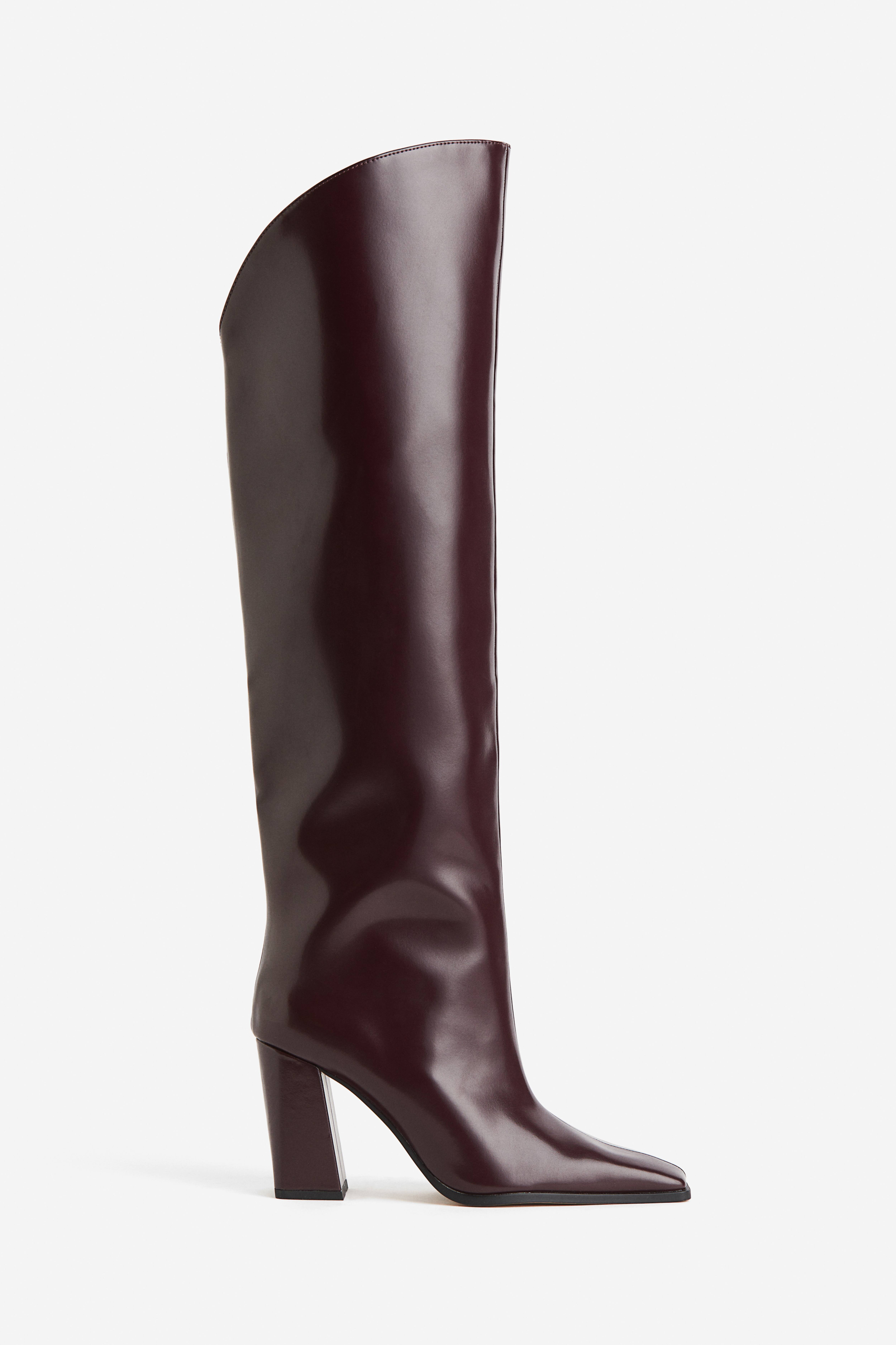 Dark red boots knee high hotsell