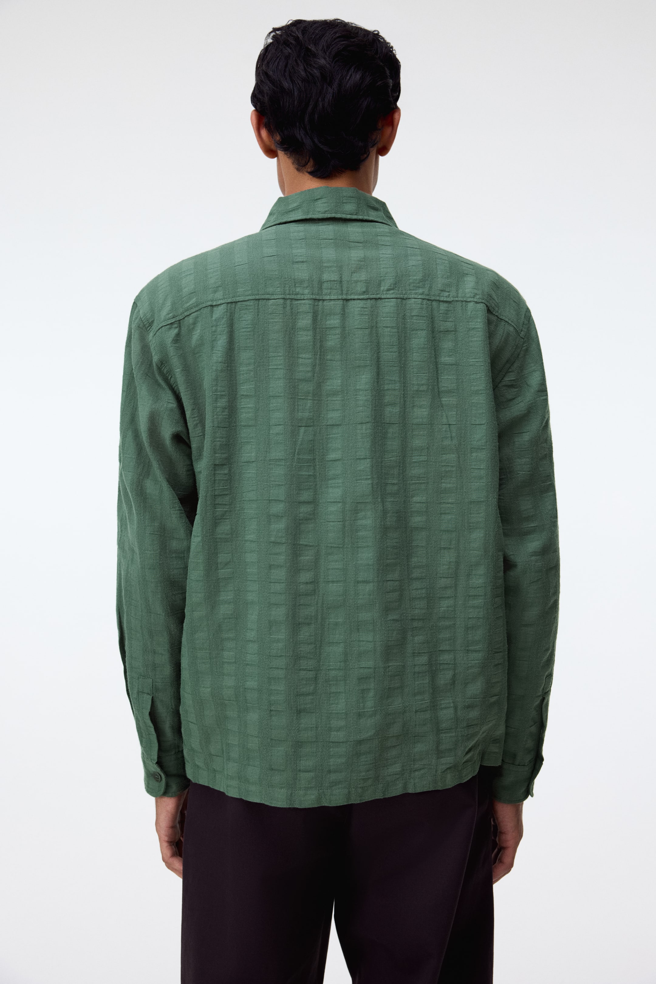 View larger image: Regular Fit Textured cotton shirt - Green - Men | H&M IN 4