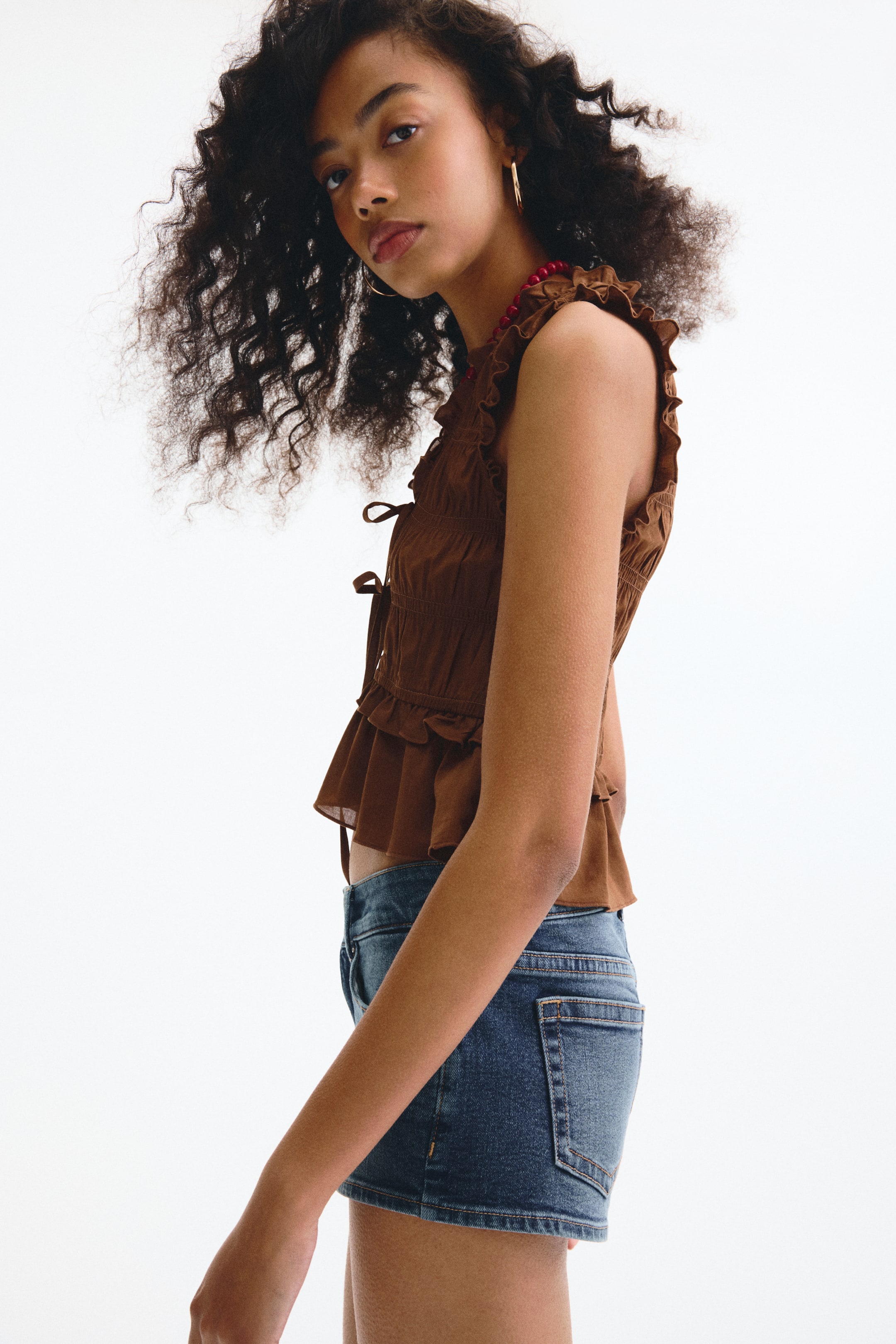Tie-Detail Smocked Top