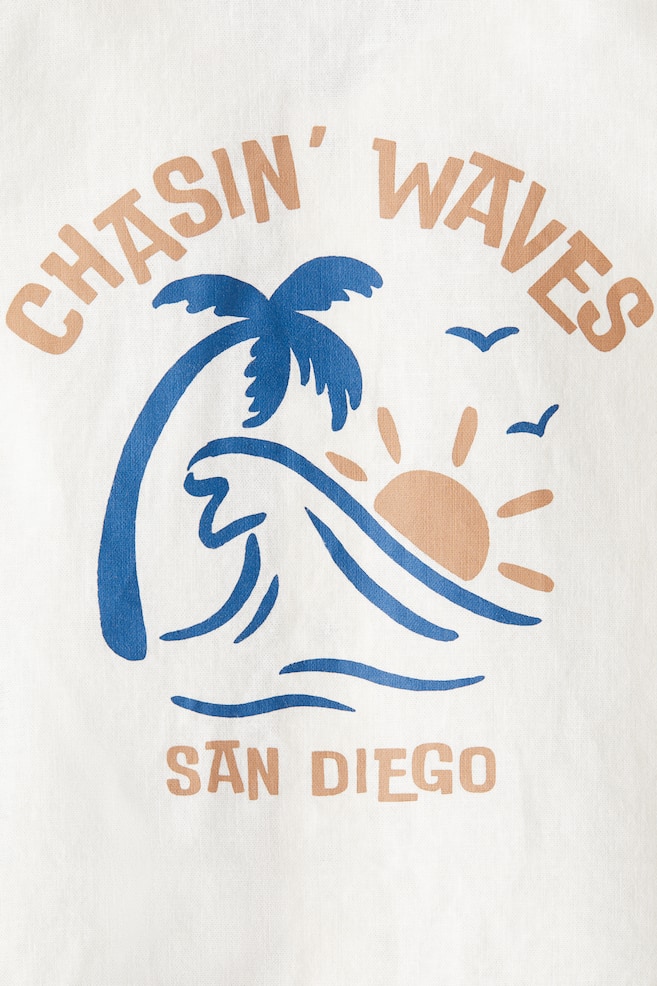 Linen-Blend Shirt - White/Chasin' Waves - 2