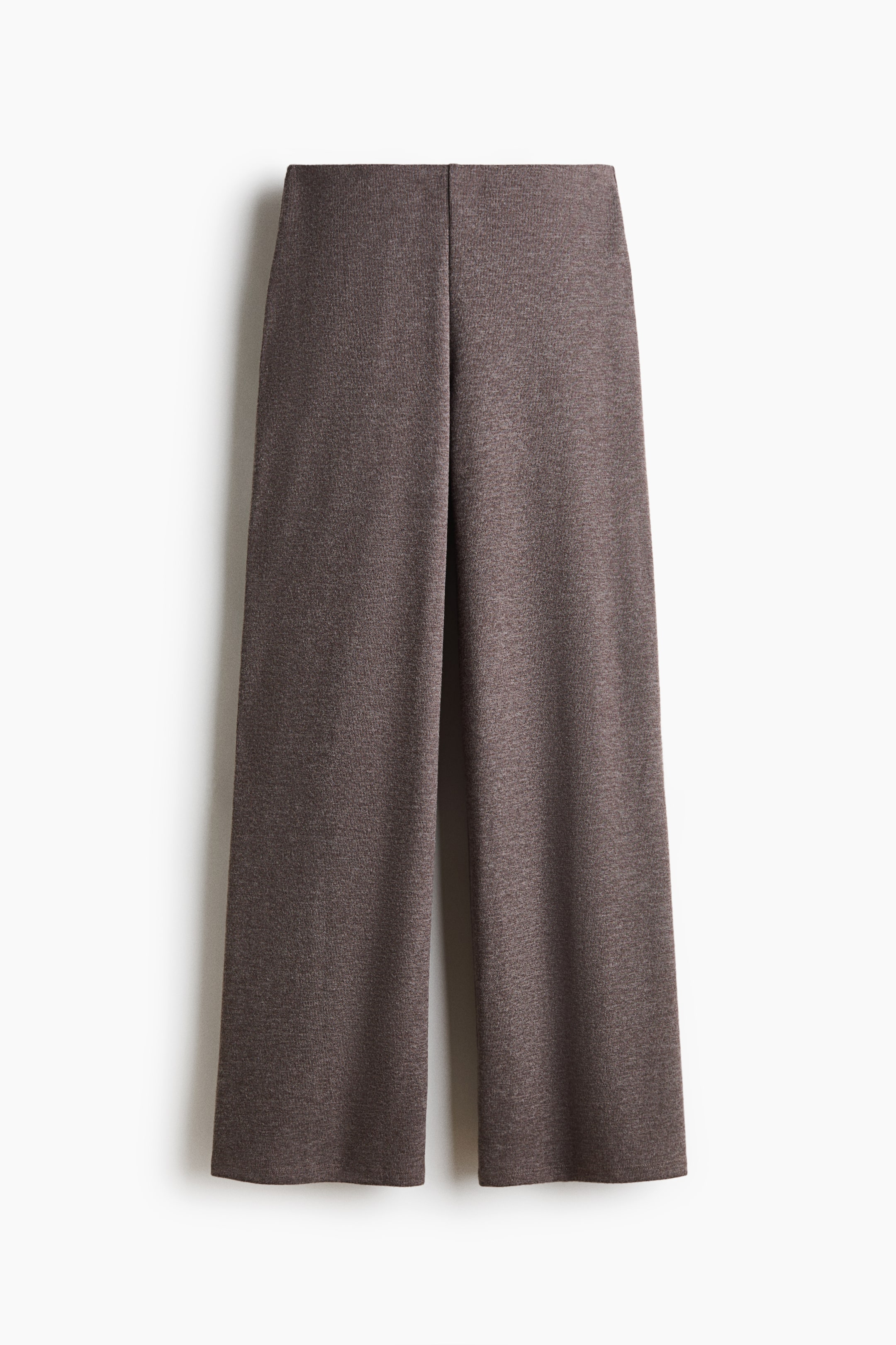 View larger image: Relaxed-fit pants in a soft, heathered brown knit are hanging in a front view, showcasing a clean waistband and wide, straight legs.