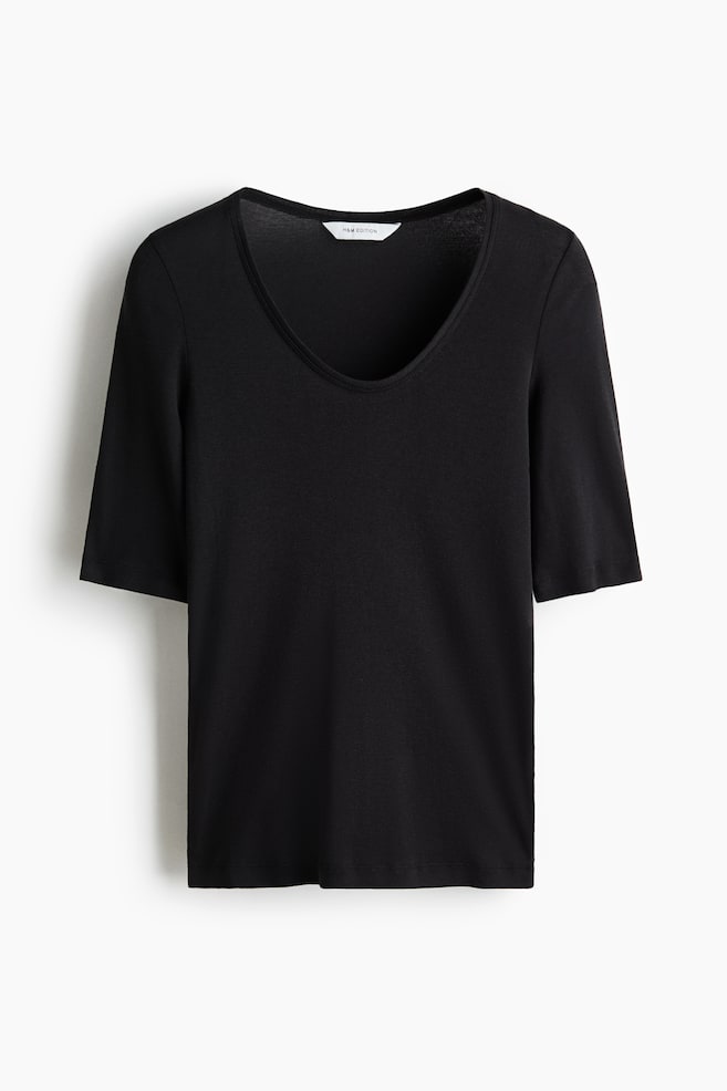 Scoop-Neck Pima Cotton Top - Black/Blue/Red - 1