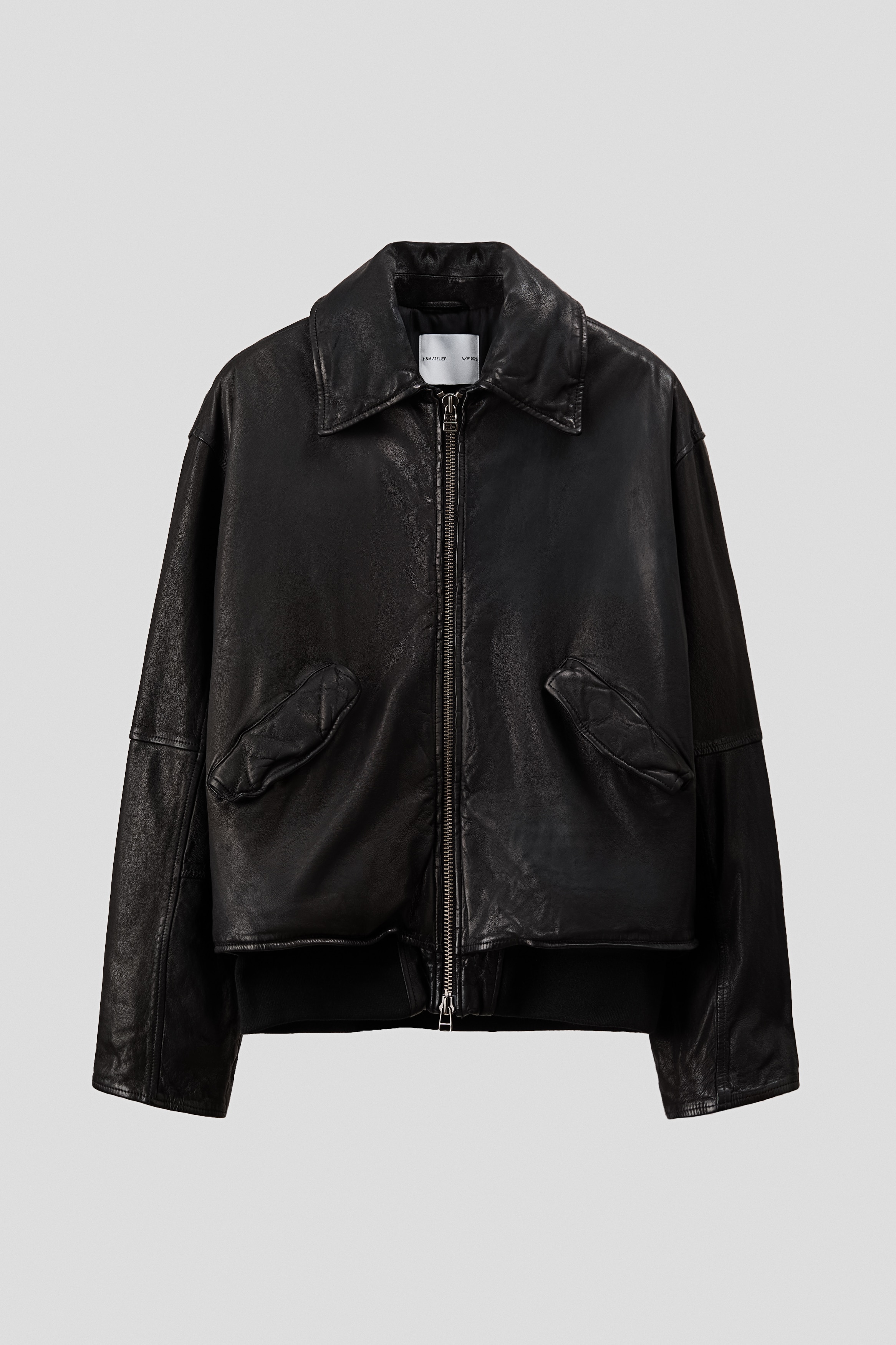 H & M - Fliegerjacke aus Leder in Loose Fit - Schwarz - Herren