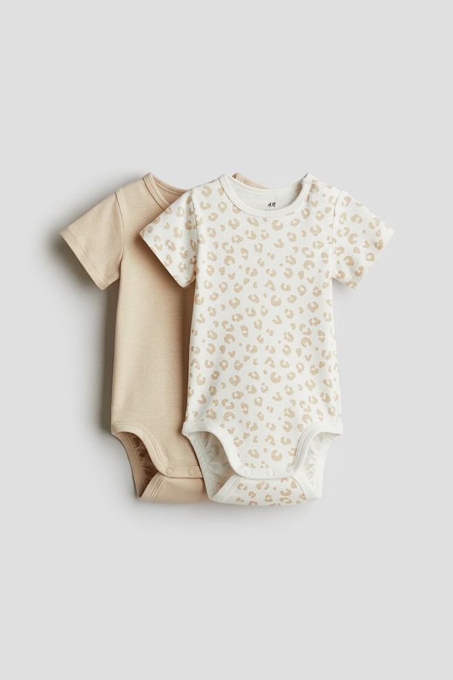 2-pack short-sleeved bodysuits - Beige/Leopard print/Light green/Cherries/Light pink/Flowers/Light pink/Strawberries/Light green/Floral - 1