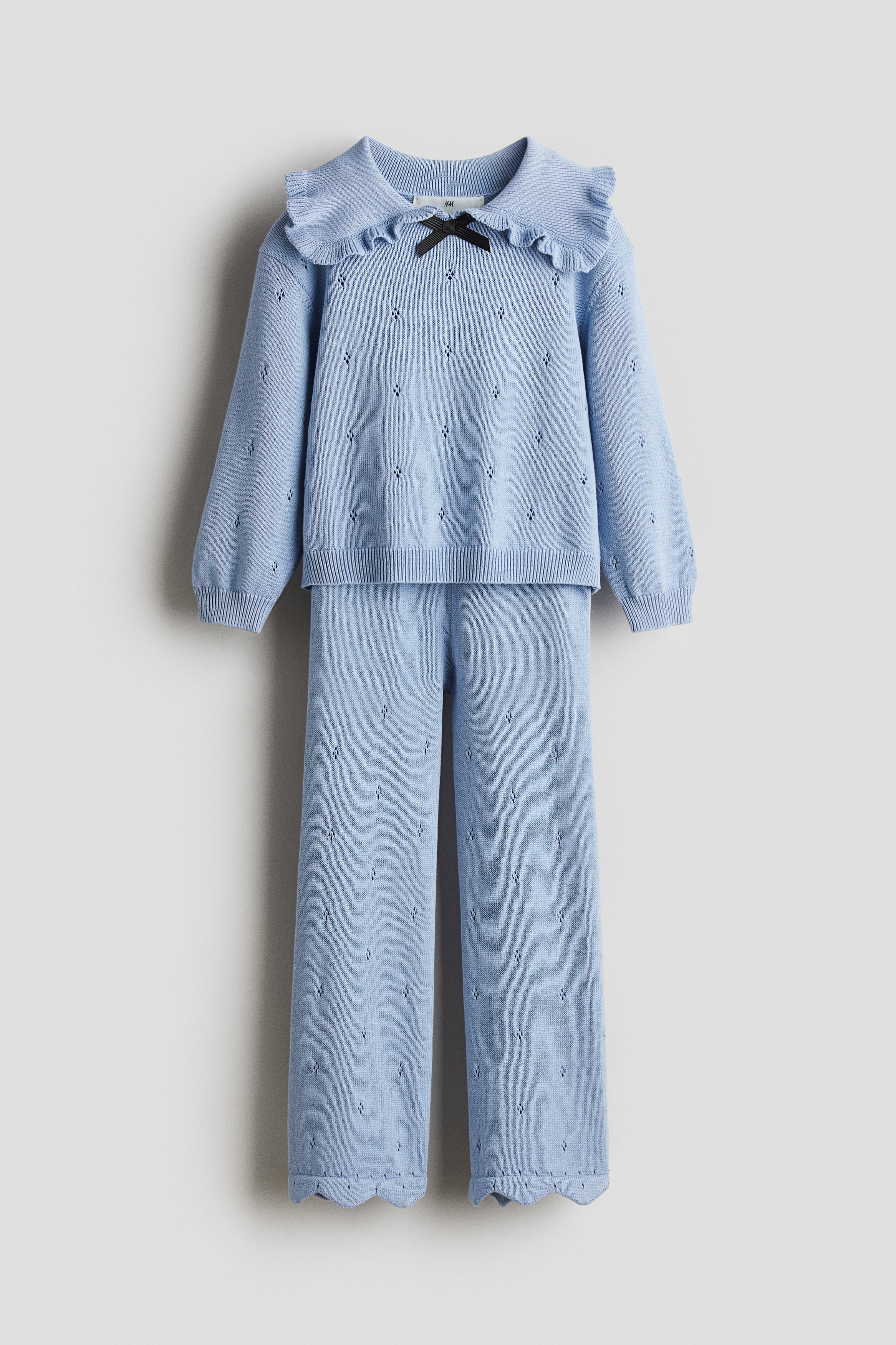 Kaksiosainen pointelle-neulesetti - Himmeänsininen/Kermanvaalea