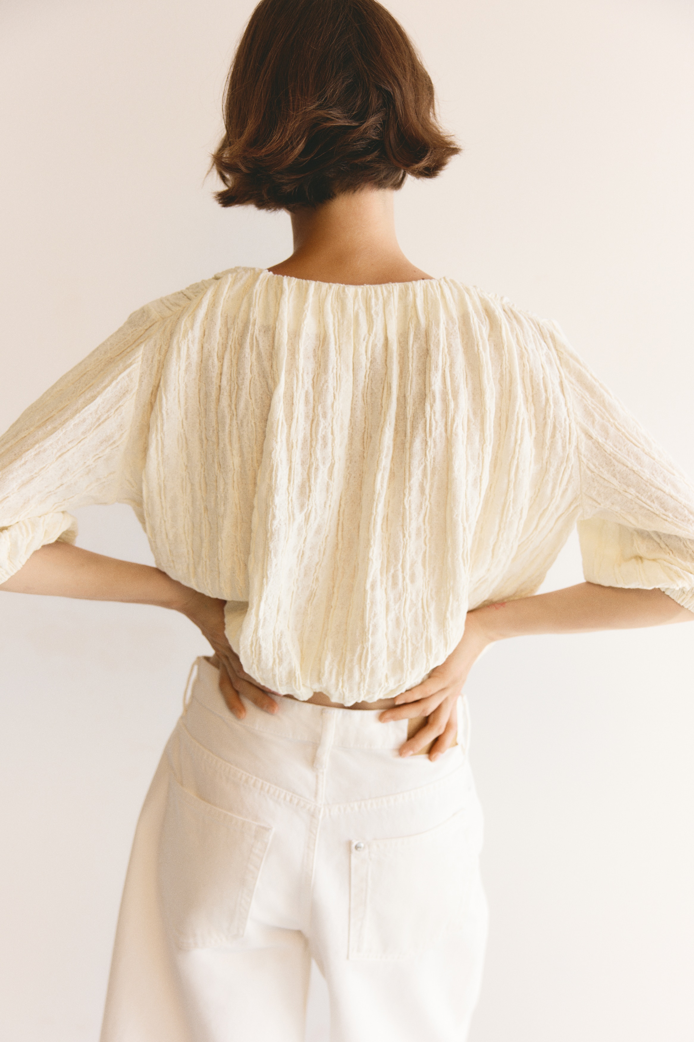 Textured Bubble-Hem Blouse - thumbnail 3