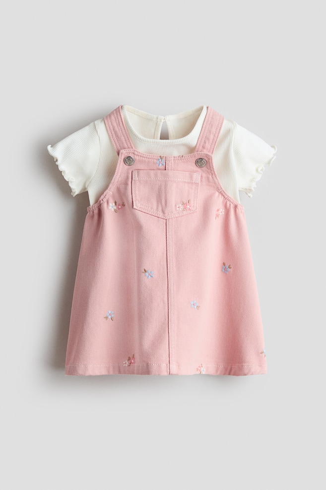 2-Piece Overall Dress and Top Set - Light pink/flowers/Beige/leopard print/White/floral/Light beige/cherries - 1