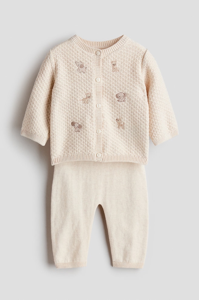 2-piece embroidery-detail cotton set - Light beige/Animals - 1