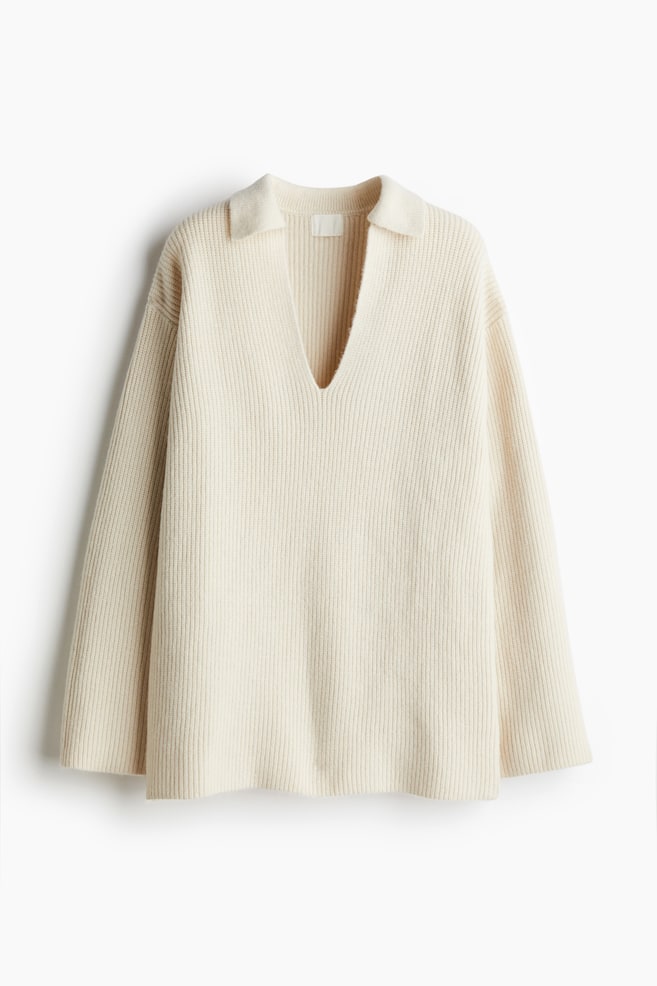 Pullover con colletto - Bianco naturale/Grigio scuro mélange/Greige scuro - 1