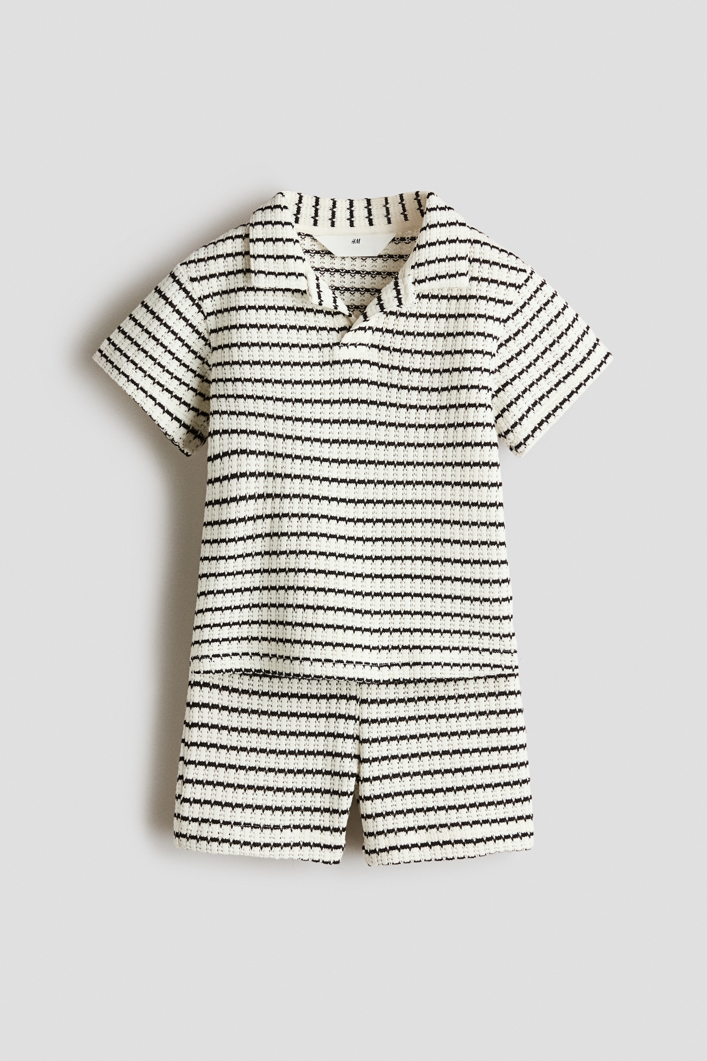 Ensemble 2 pièces en maille texturée - Crème/rayures noires/Blanc/rayures marron