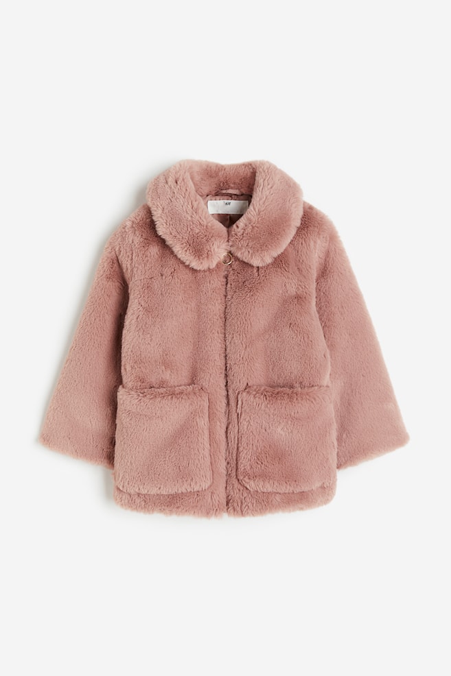 Collared fluffy jacket - Pink/Black/White - 2