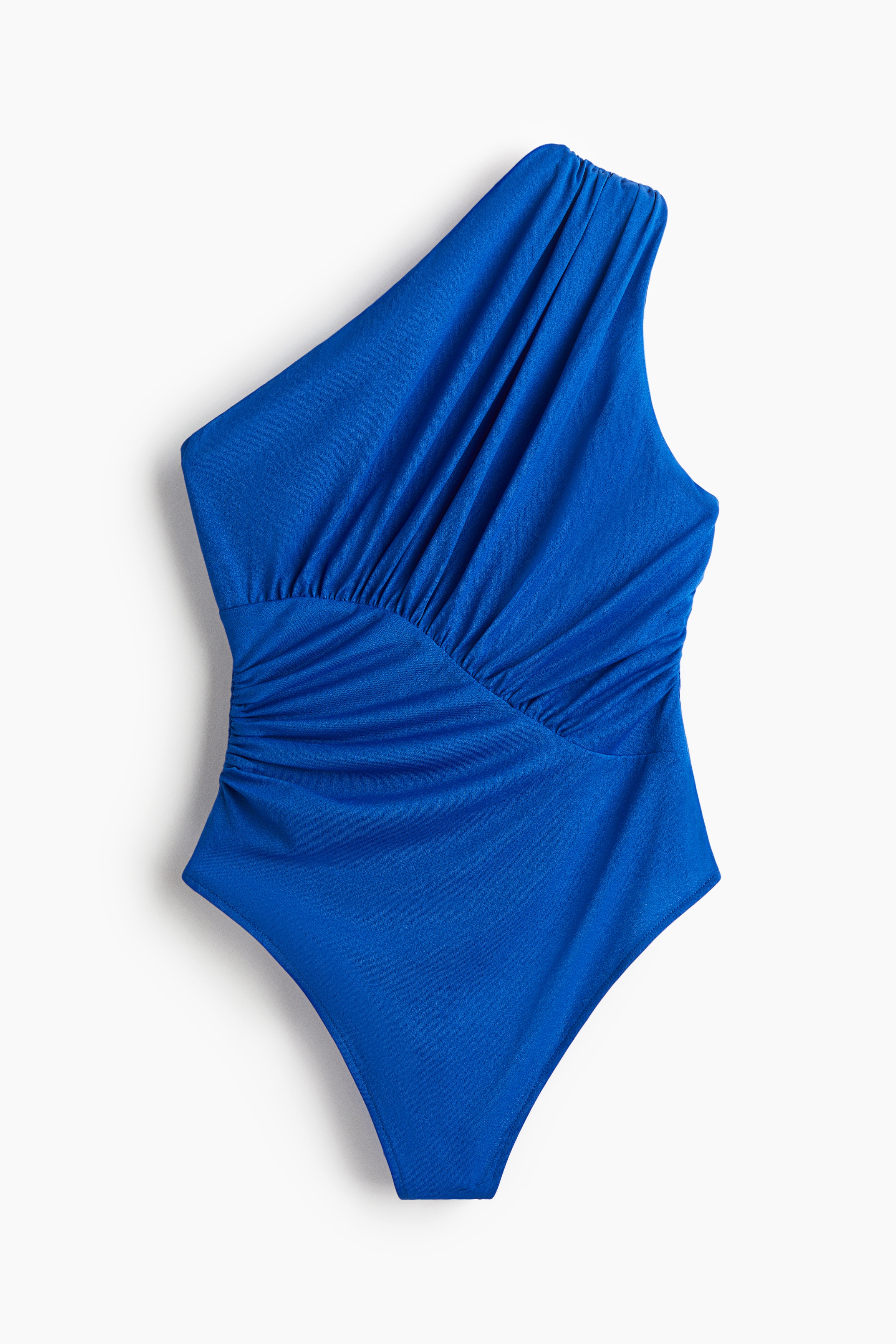 Draped One-Shoulder Thong Bodysuit - Blue/Black