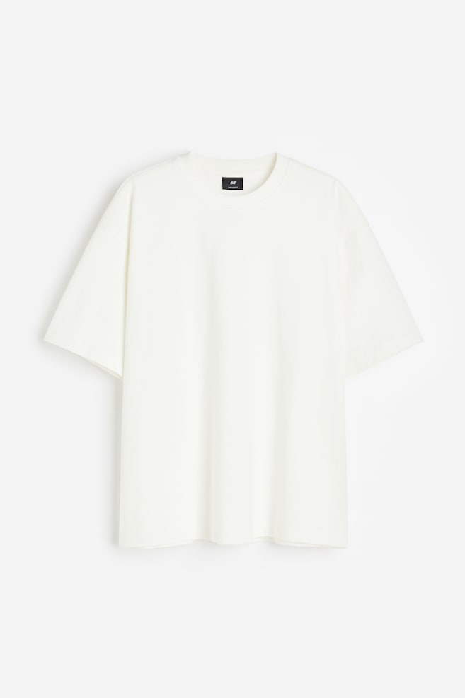 Bawełniany T-shirt Oversized Fit - Biały/Czarny/Czarny - 2