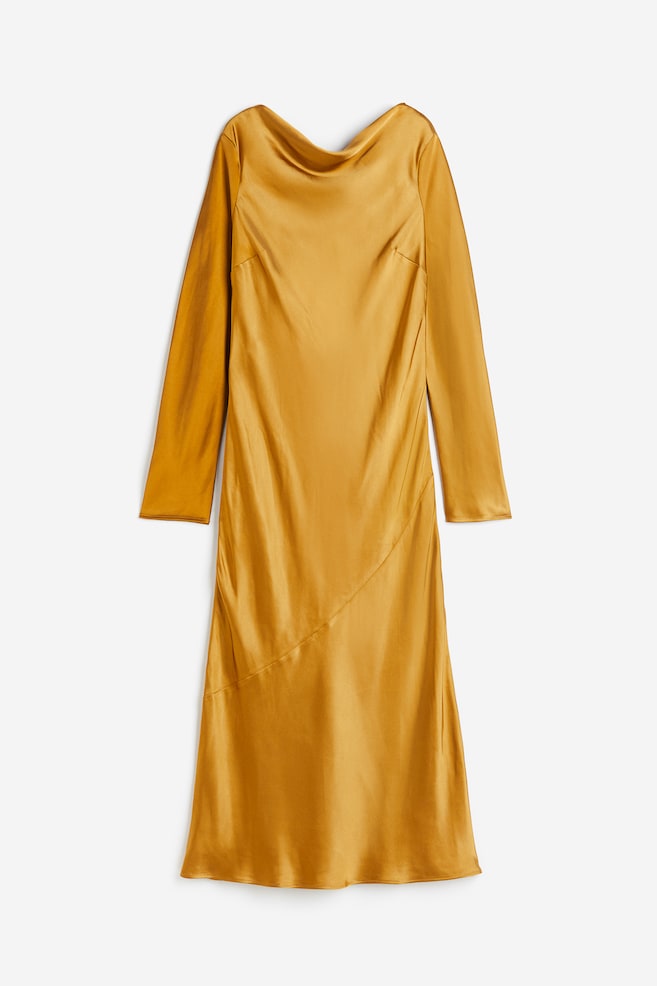 Tie-detail satin dress - Mustard yellow/Blue - 2