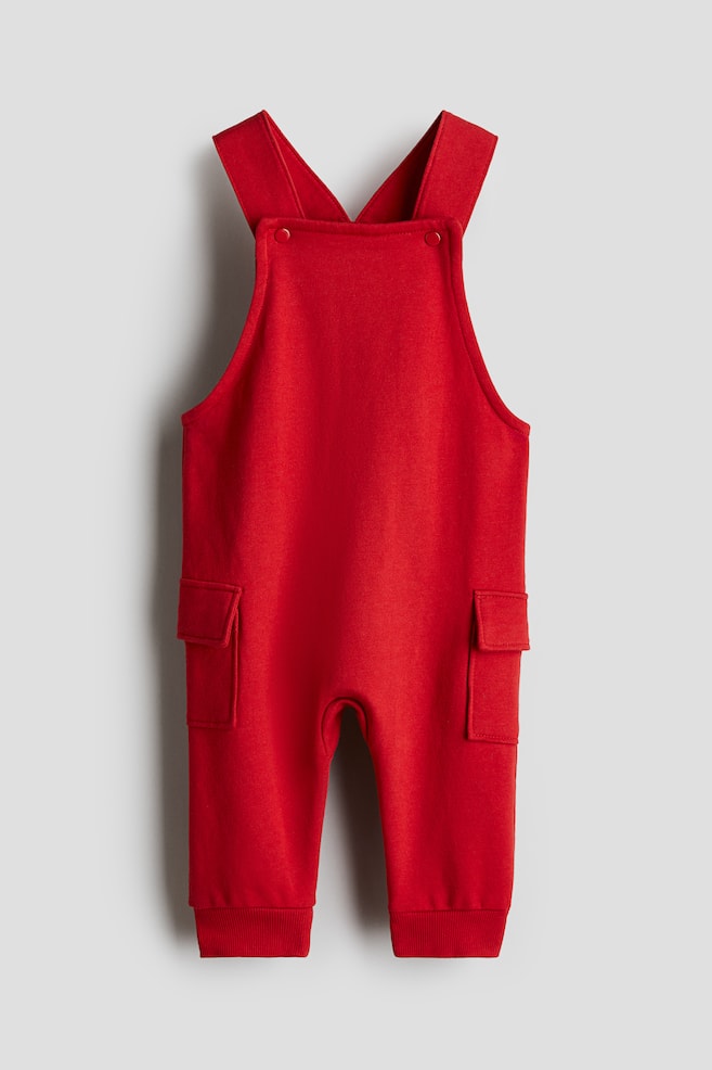 Latzhose aus Sweatstoff - Rot/Hellbeige/Rot - 1