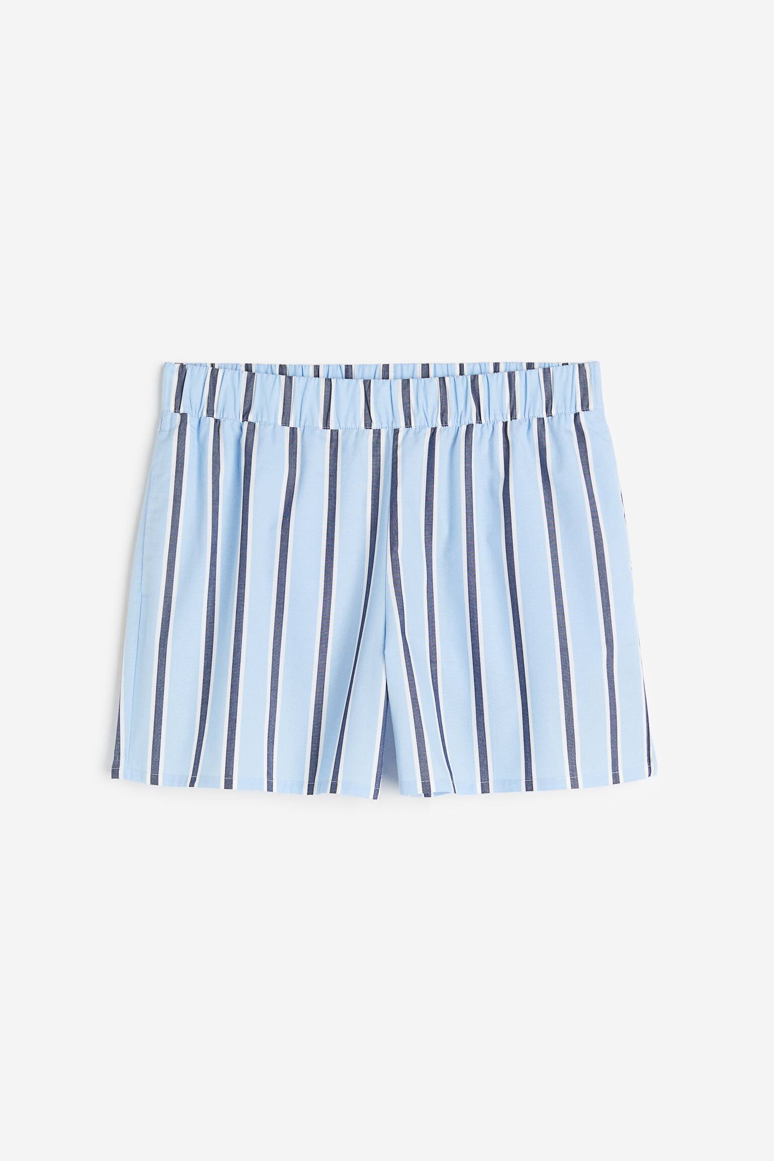 Pull-on shorts - Regular waist - Short - Light blue/White striped ...