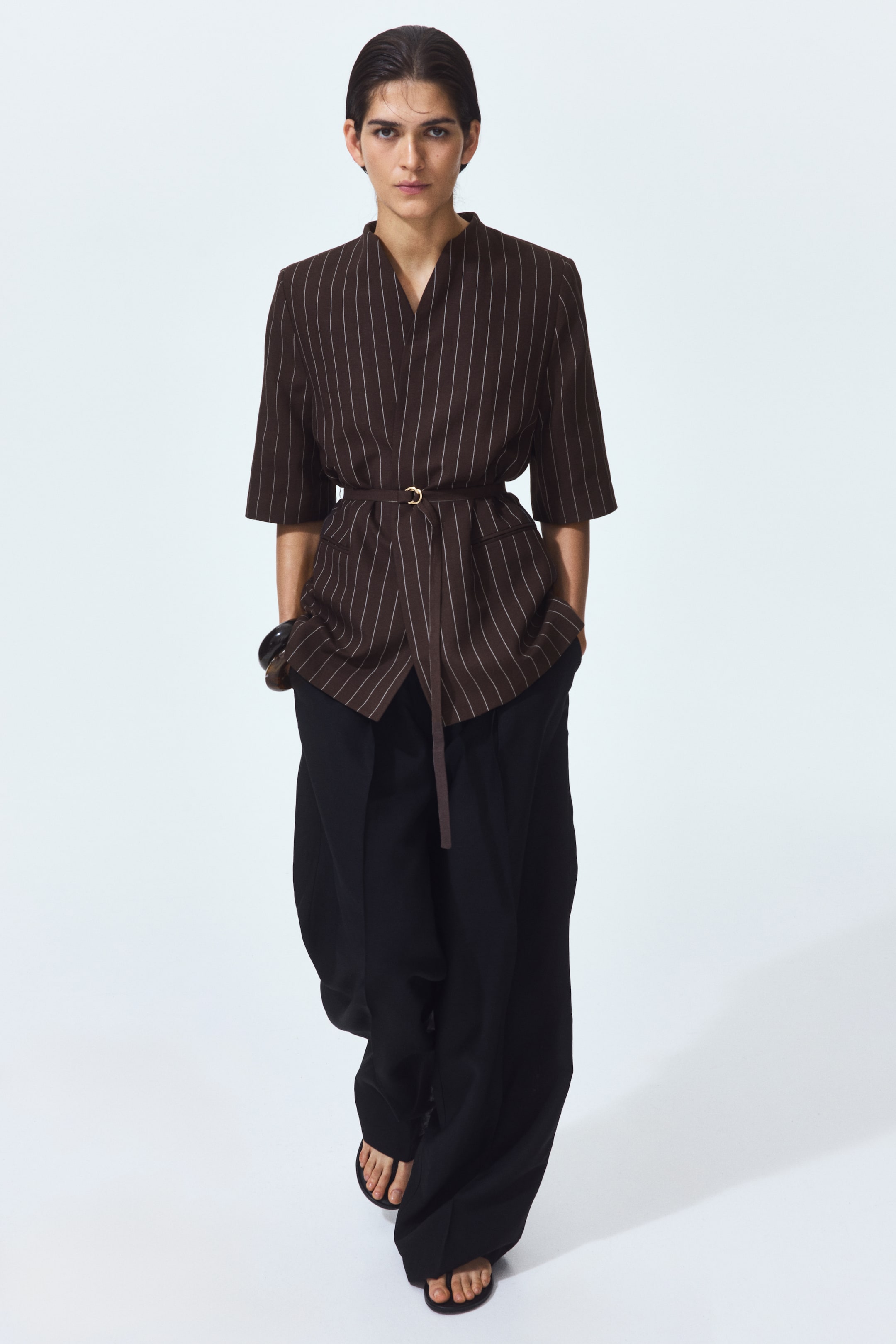 Short-Sleeved Linen-Blend Jacket