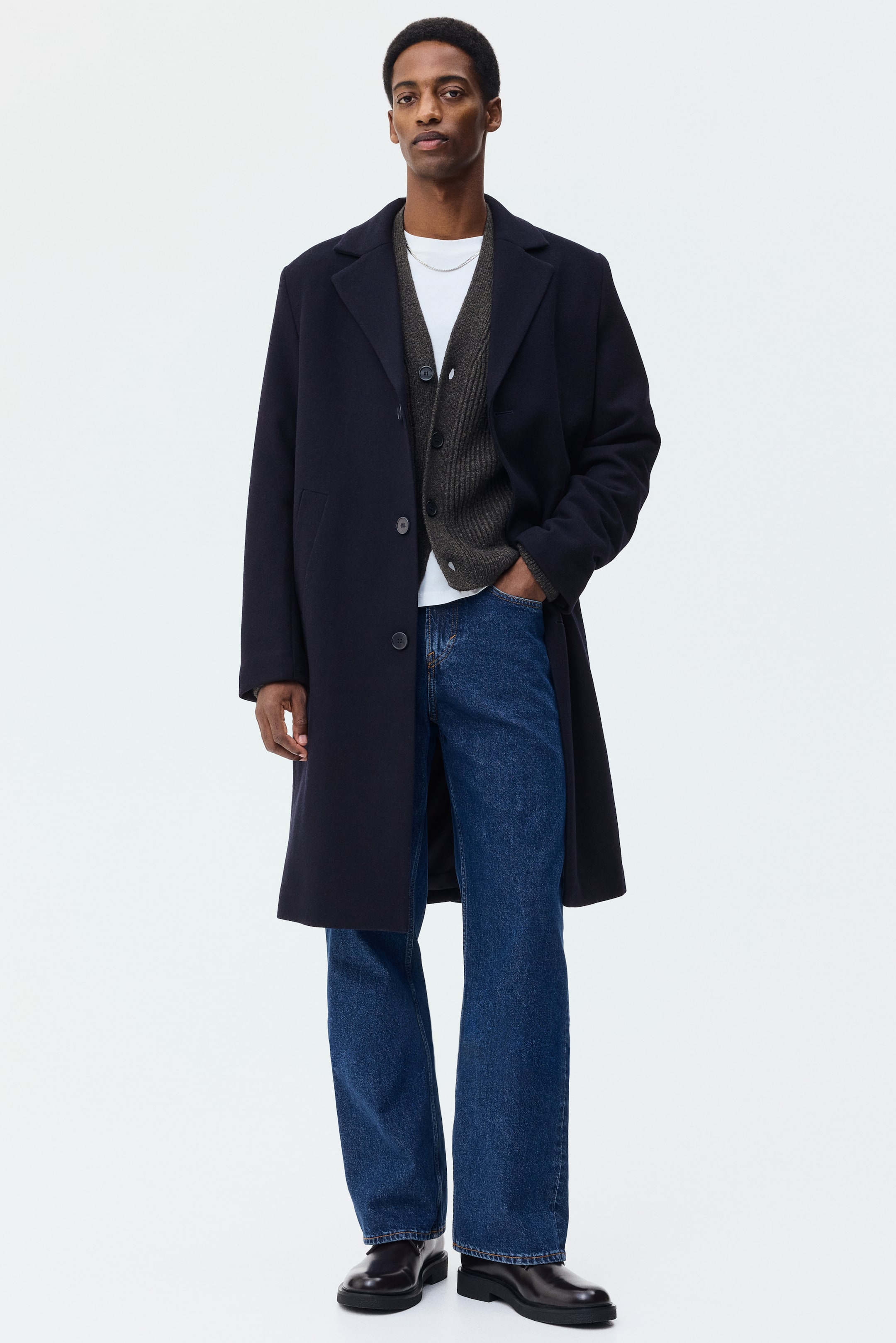 View larger image: Single-Breasted Wool-Blend Coat - Dark blue - Men | H&M US 1