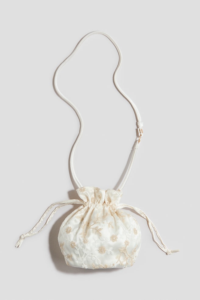 Embroidered Drawstring Bag - White/floral - 1