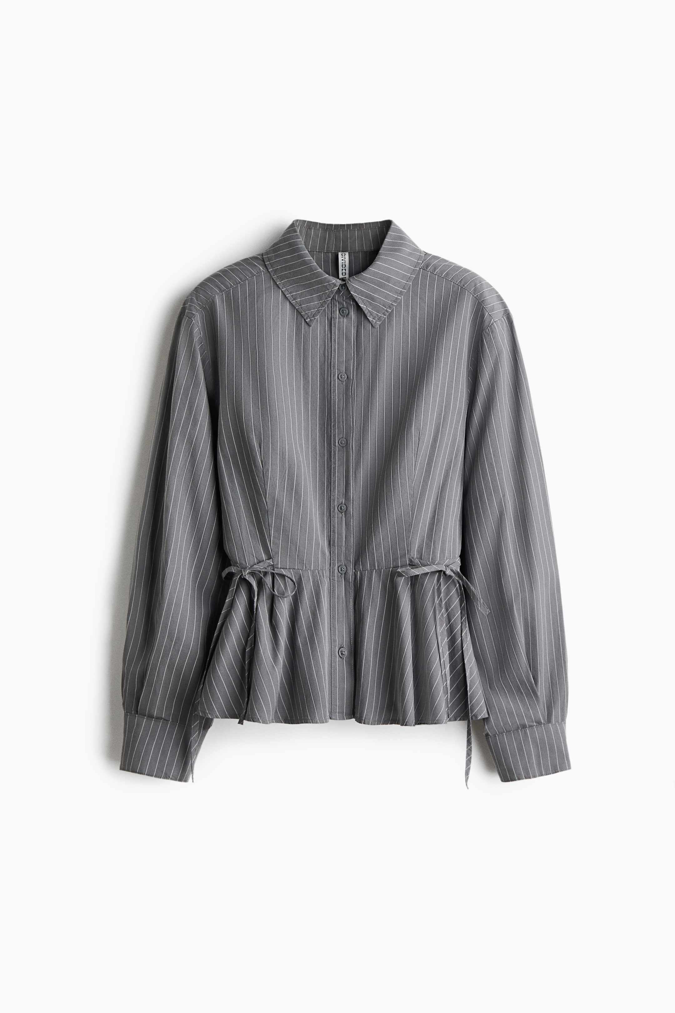 View larger image: Tie-detail poplin shirt - Grey/Striped - Ladies | H&M MY 1