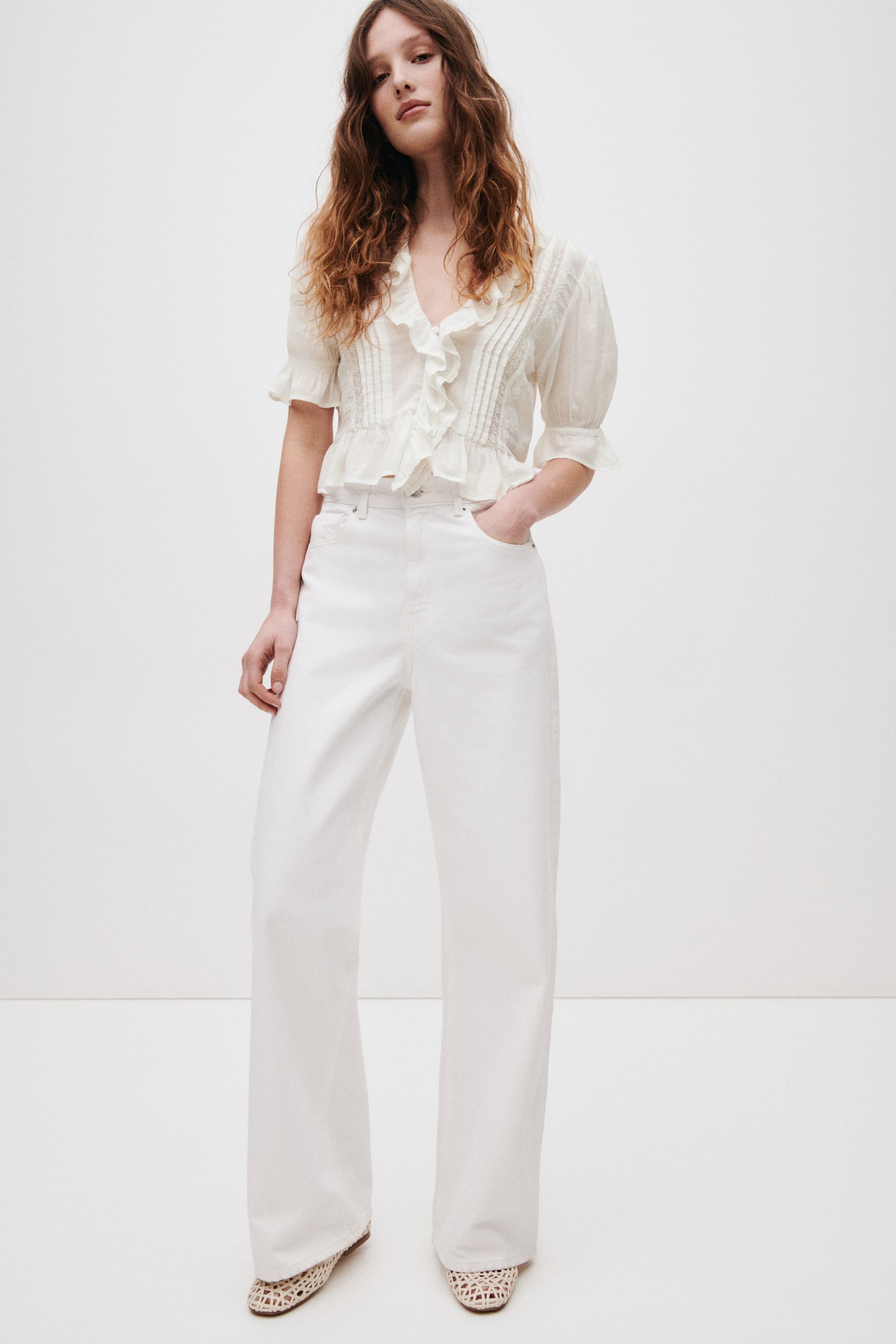 Frill-trimmed blouse - White/Light grey - 3