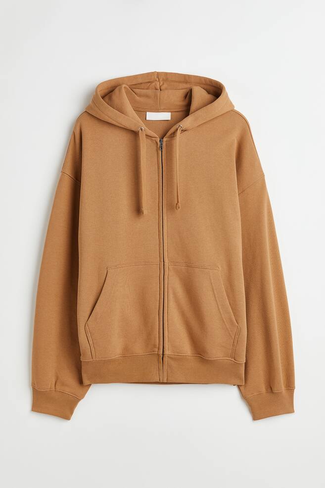 Oversized Fit Cotton zip-through hoodie - Mustard yellow/Off-black/Grey/Rust red