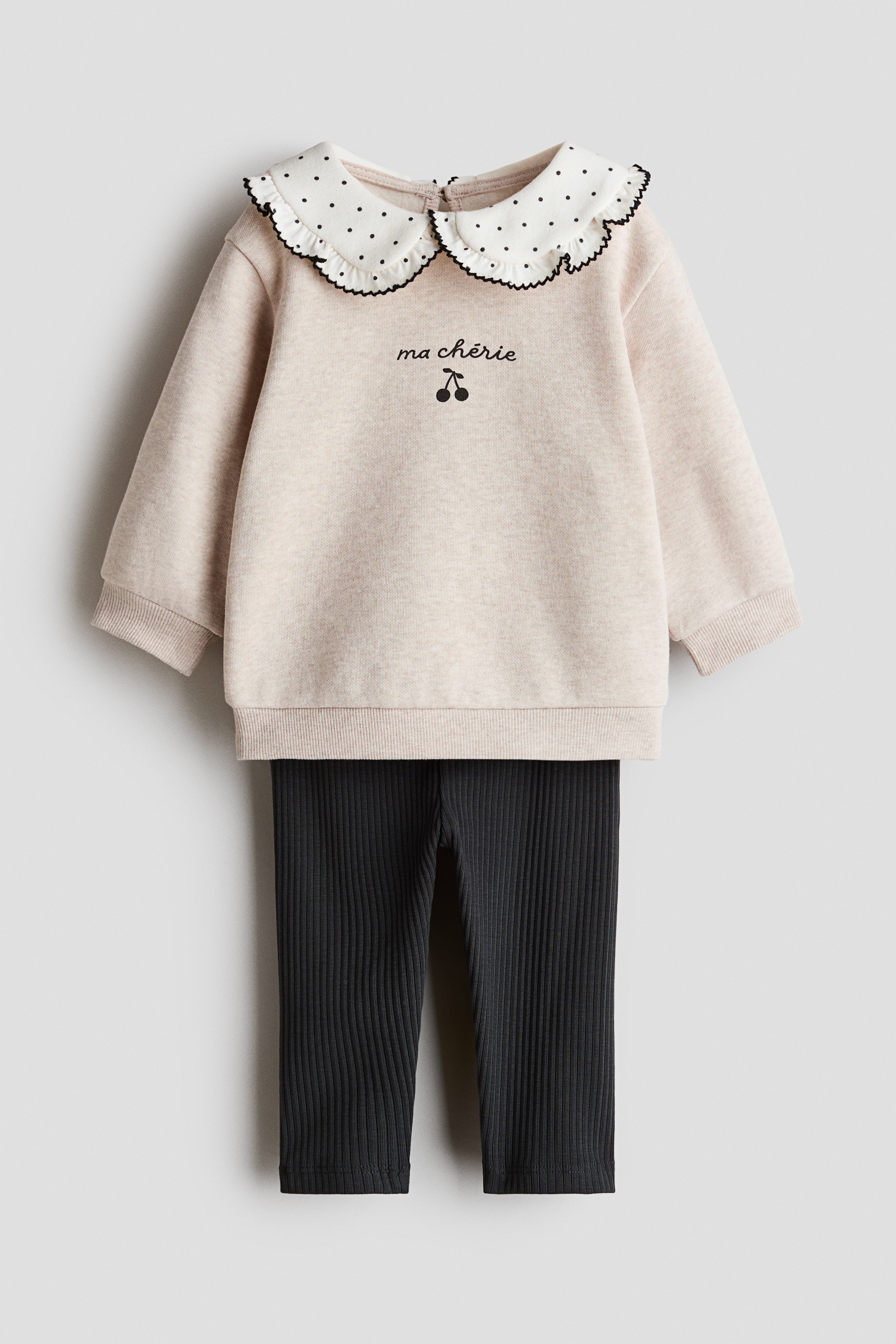 2-teiliges Set mit Shirt und Leggings - Hellbeige/Ma Chérie/Hellrosa/Geblümt/Marineblau/Kirschen