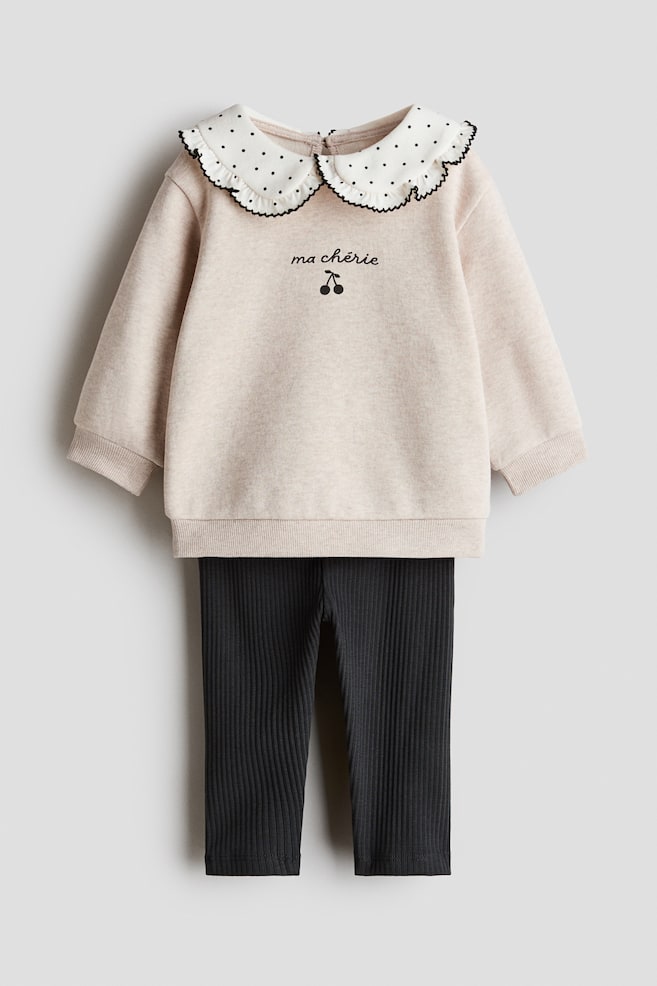 Set 2 pezzi maglia e leggings - Beige chiaro/Ma Chérie/Blu navy/ciliegie/Rosa chiaro/fiori - 1