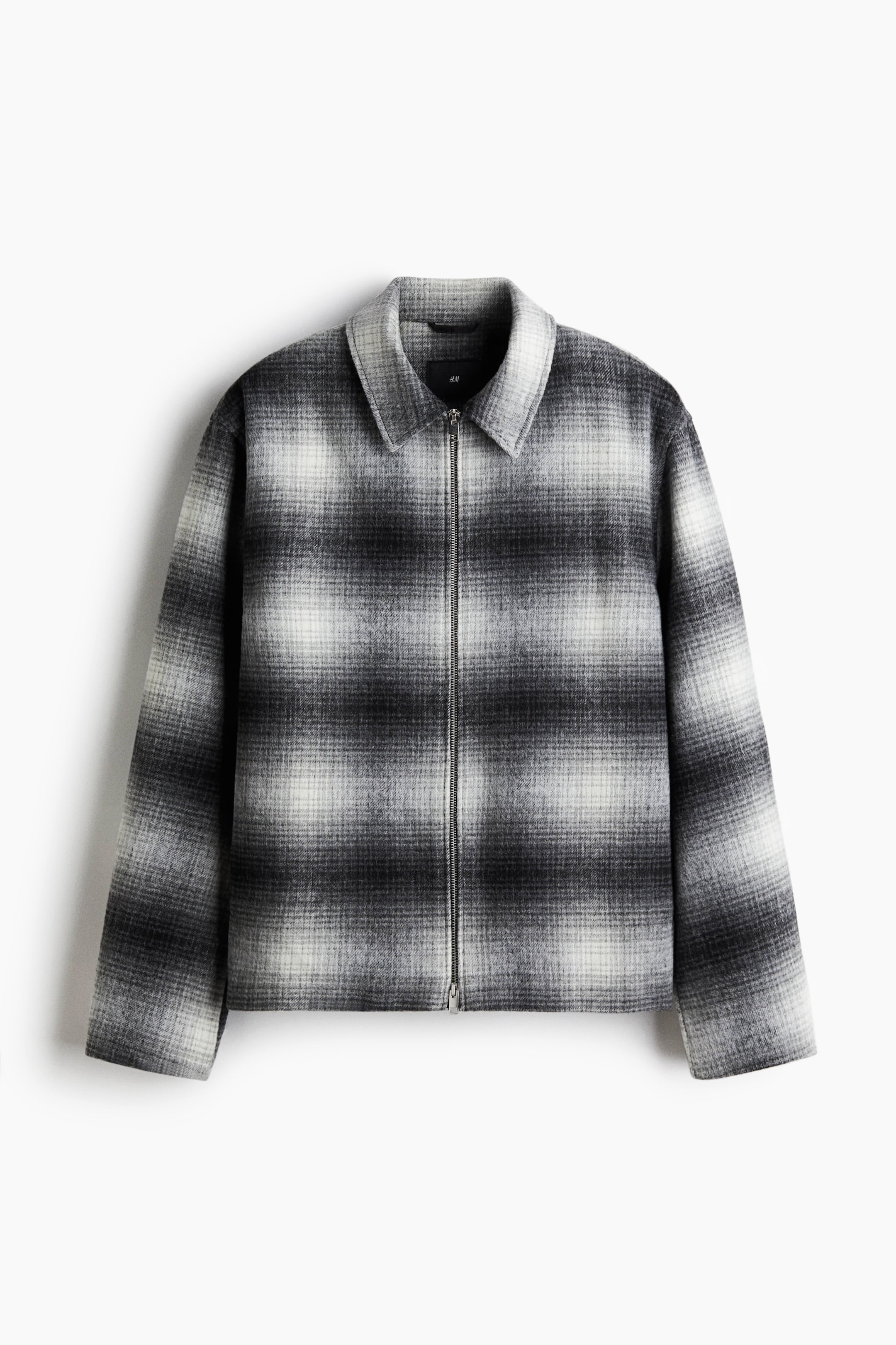 拡大画像を表示: レギュラーフィット ウールブレンドオーバーシャツ - ダークグレー／チェック - Men | H&M JP 1