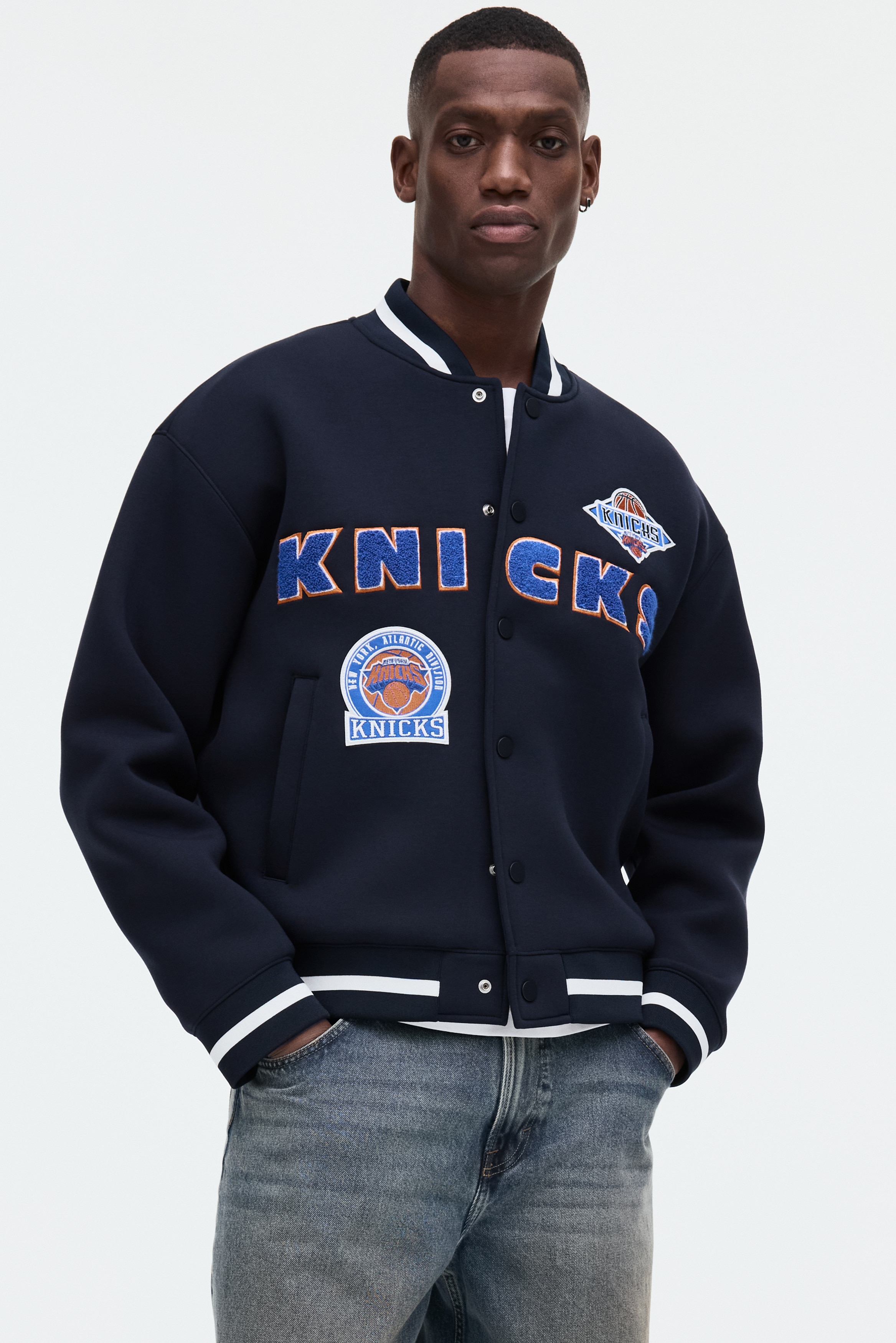 Loose-Fit Scuba Baseball JacketModel
