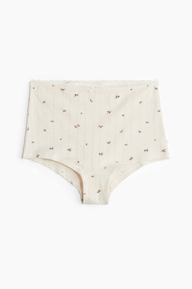 Ażurowe figi shortie - Cream/Floral/Biały/Kwiaty - 1