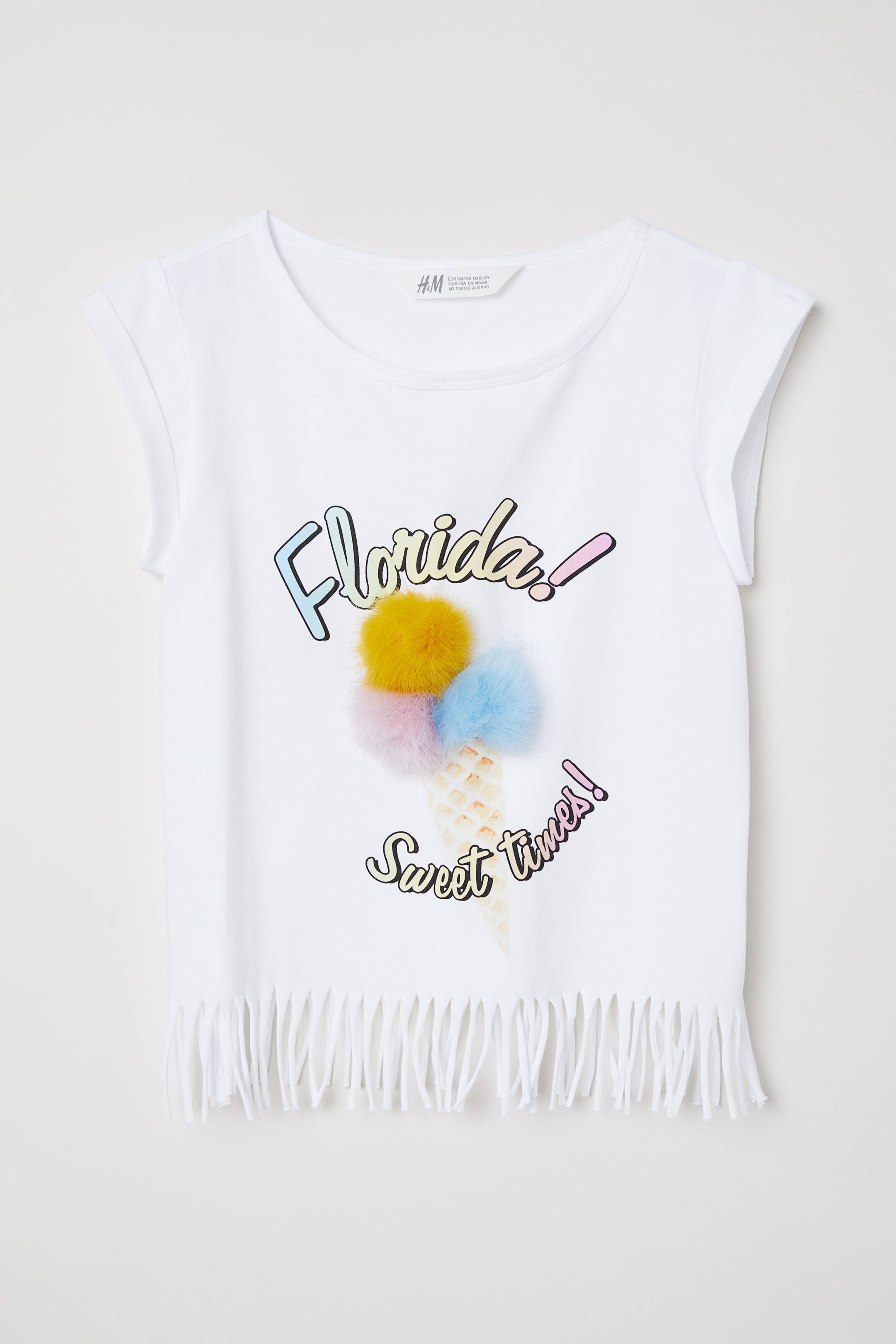 View larger image: Jersey Top with Fringe - White/pompoms - Kids | H&M US 1
