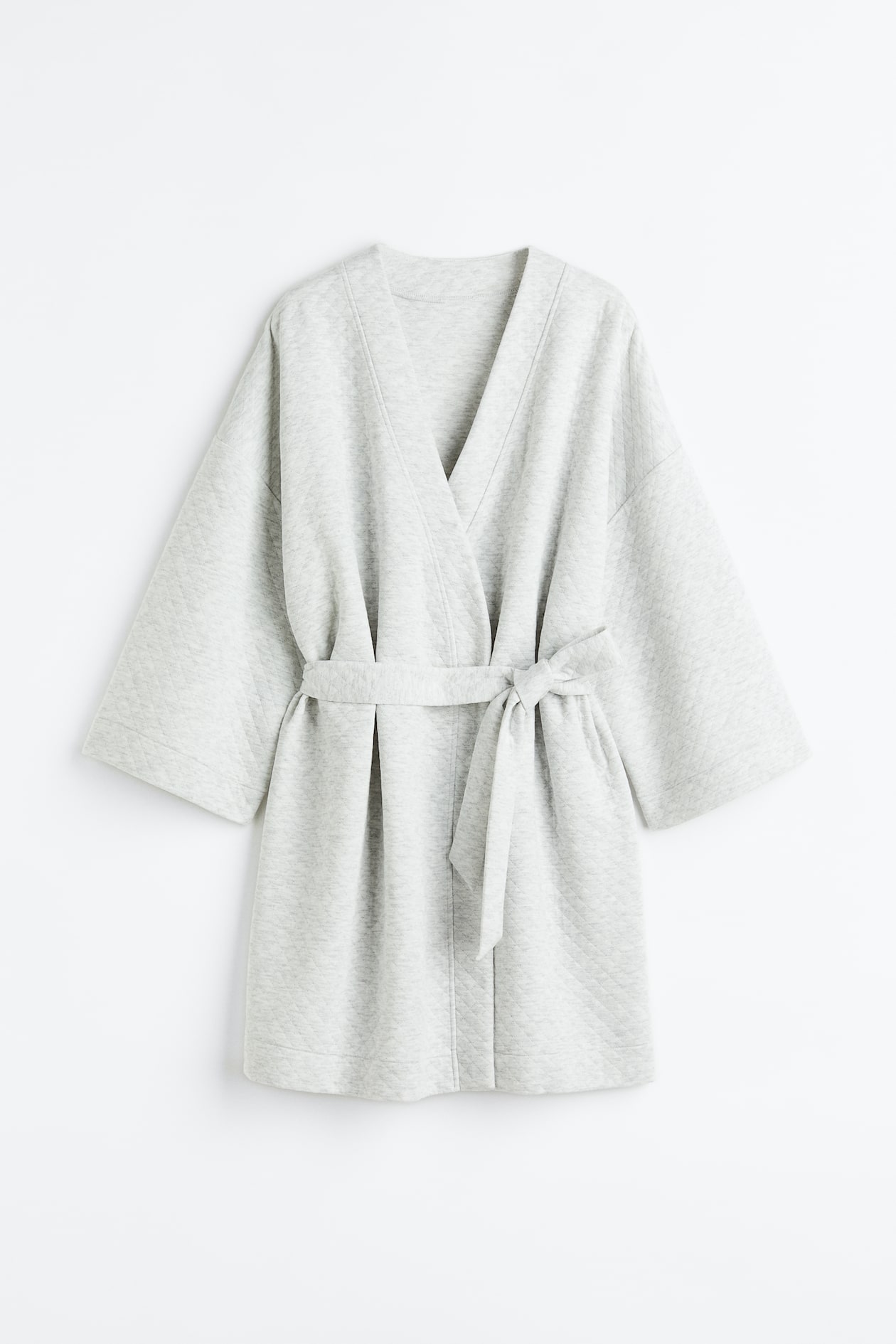 Quilted Jersey Bathrobe 3/4 sleeve Short Light gray melange