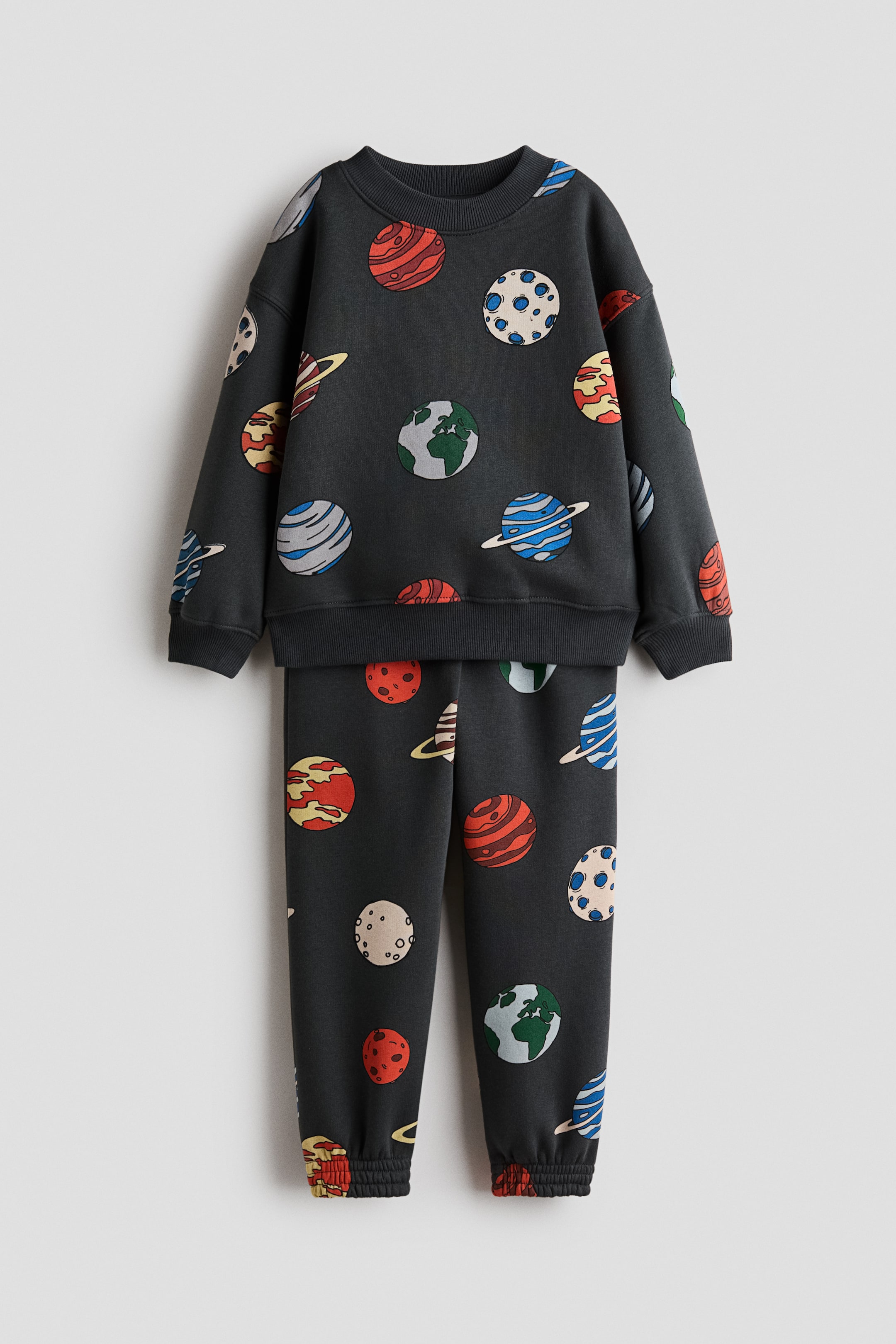 View larger image: 2-piece printed sweatshirt set - Dark grey/Planets - Kids | H&M 1