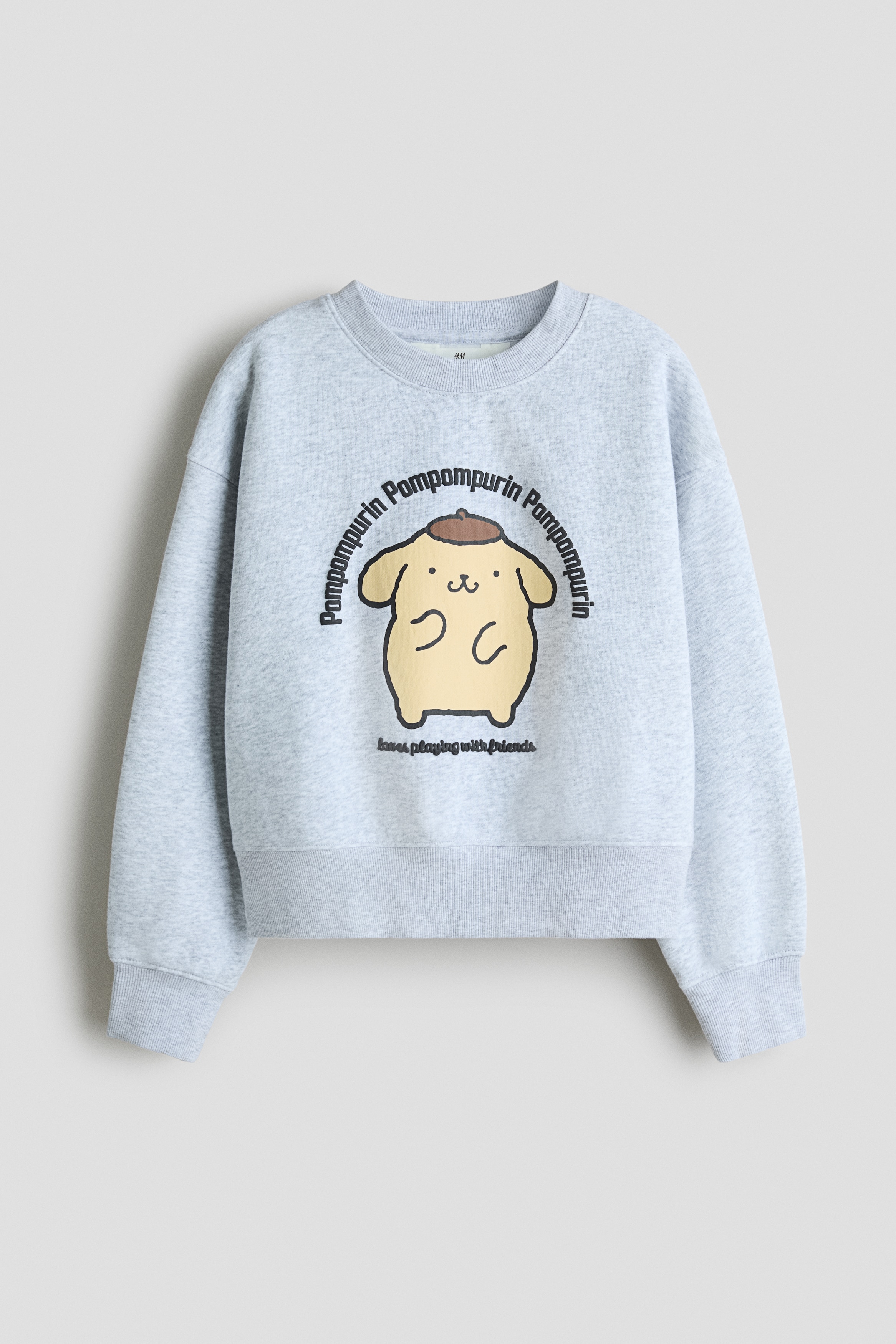 プリントデザインスウェットシャツ - ライトグレーメランジ／ポムポム