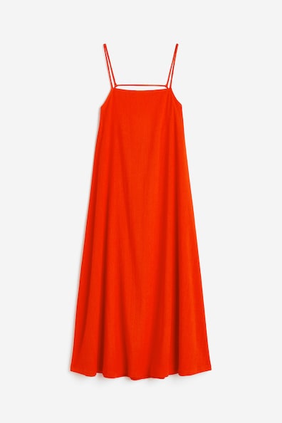 Textured strappy dress - Square neckline - Sleeveless - Red - Ladies ...